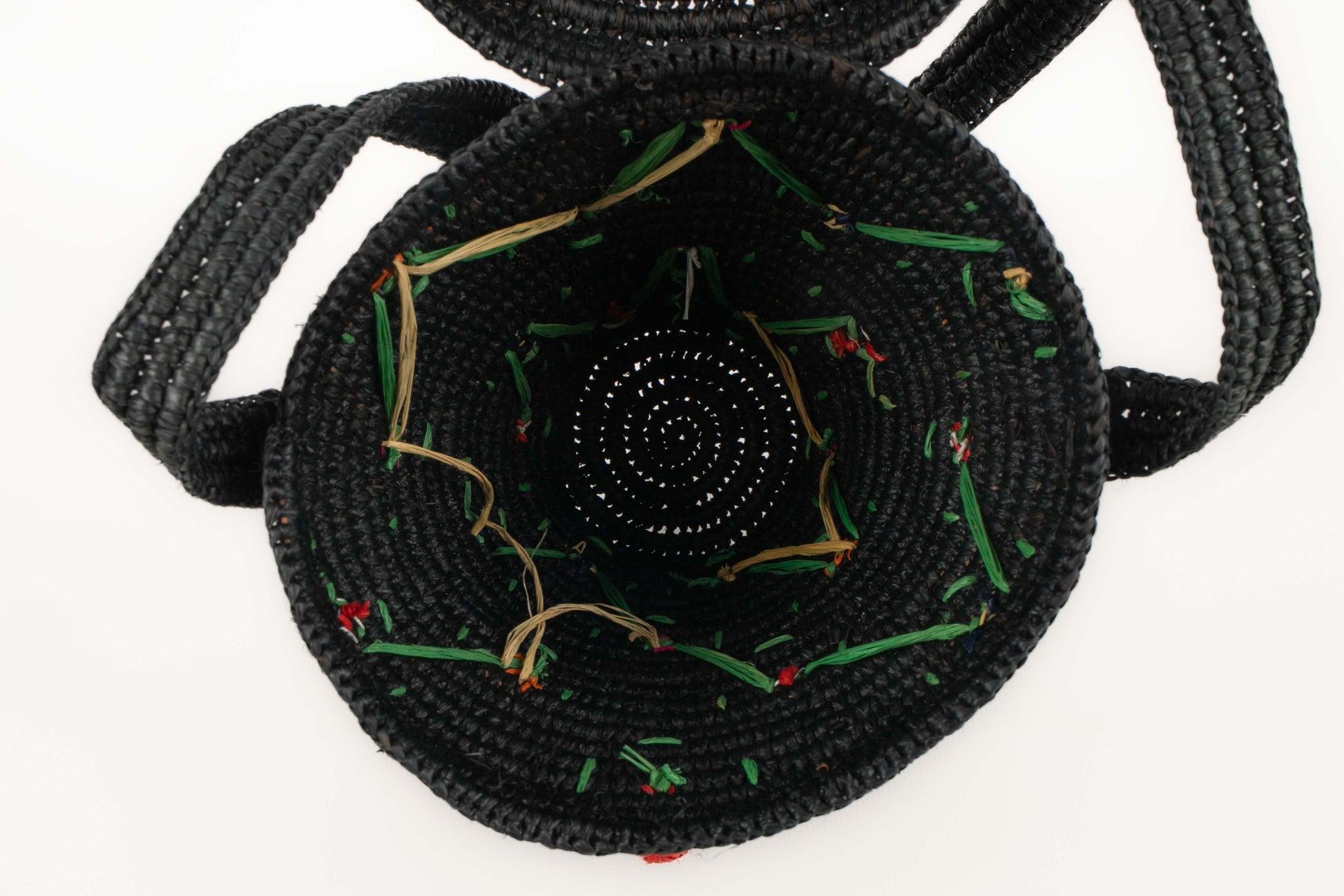 Vintage Black Raffia Bag For Sale 3