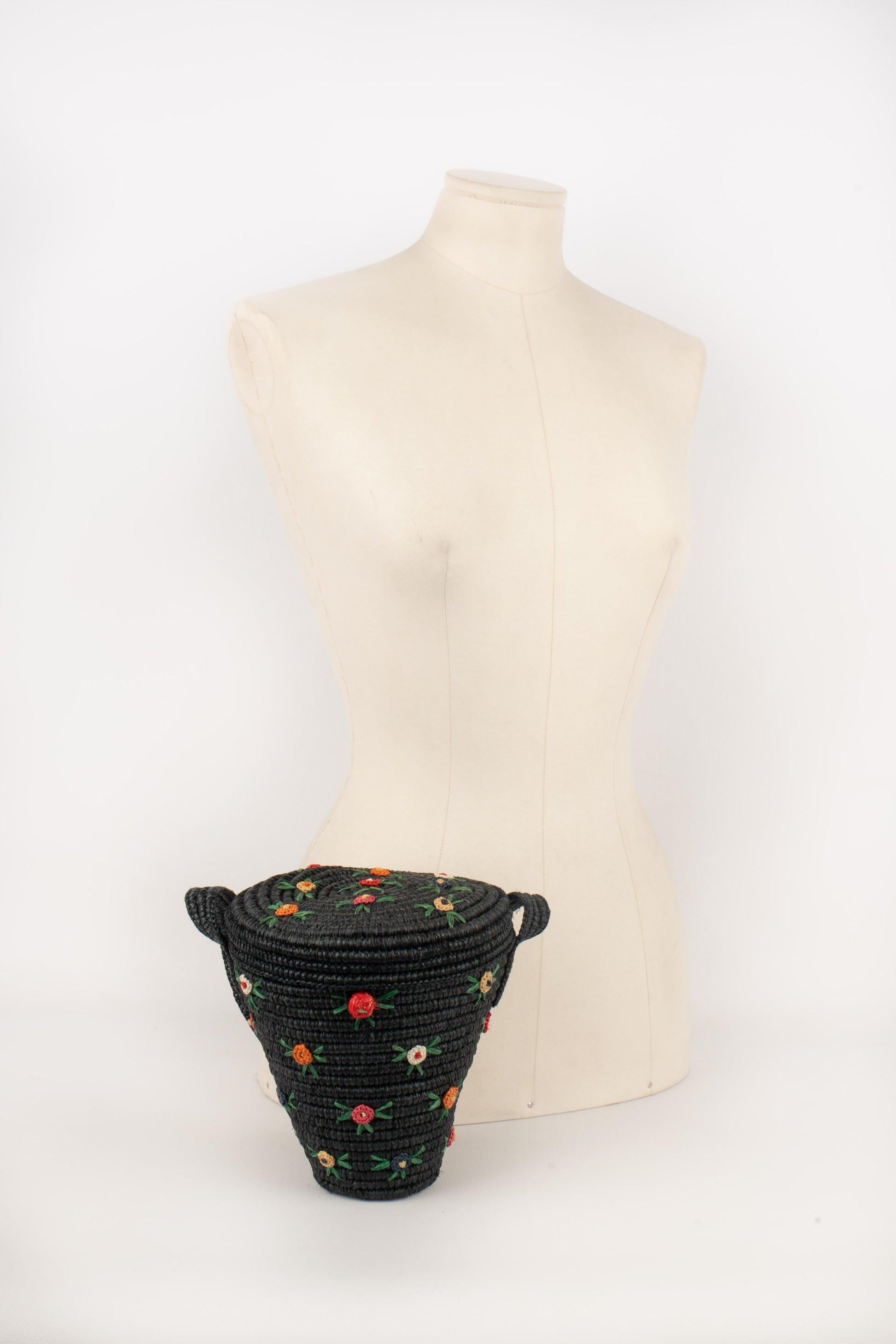 Vintage Black Raffia Bag For Sale 5