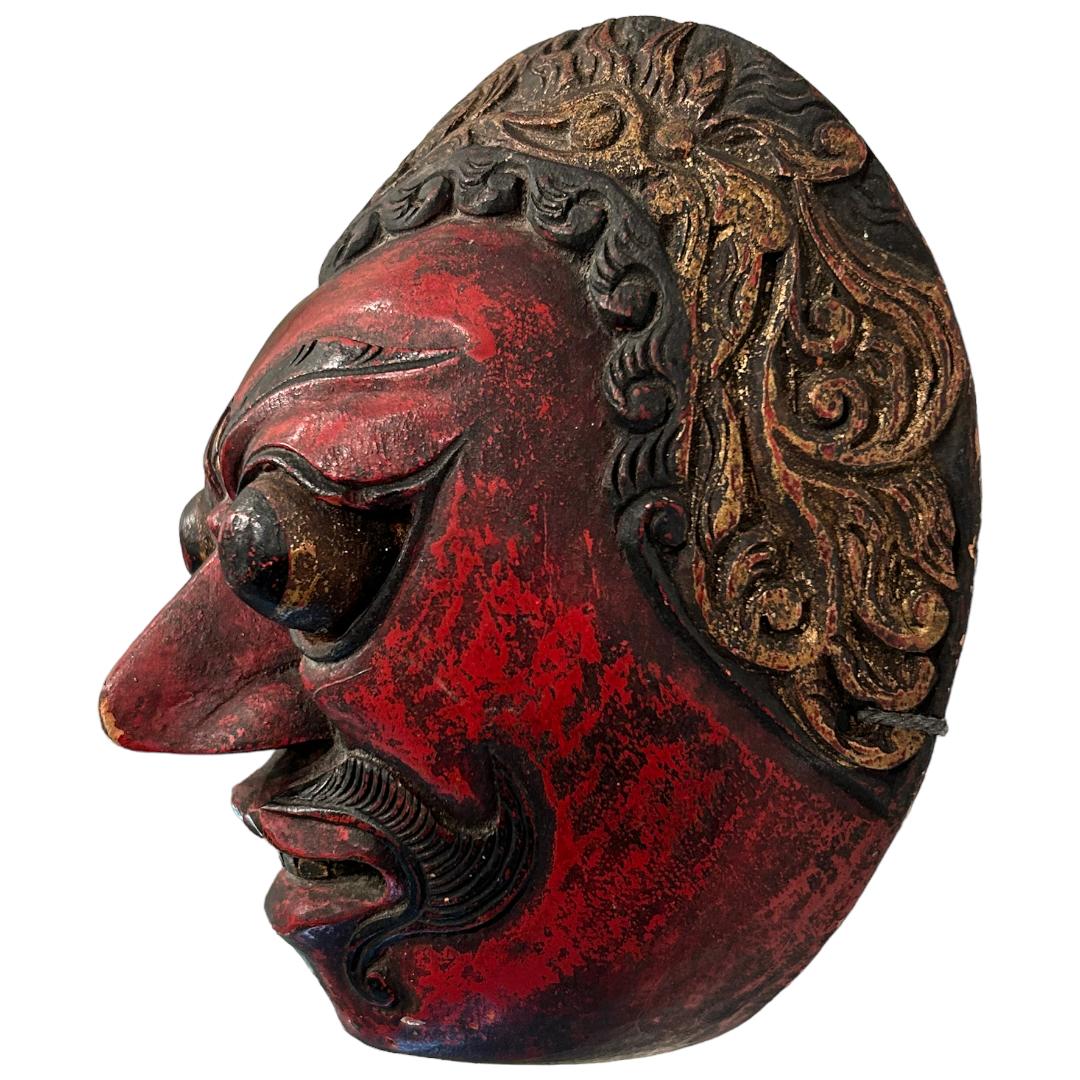 Hand-Carved Vintage Black/Red Bali Topeng Dance Mask Indonesia Hand Carved Balinese Artists For Sale