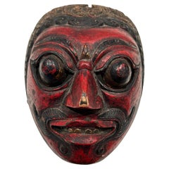 Masque de danse Bali Topeng noir/rouge vintage Indonésie Sculpté à la main par des artistes balinais