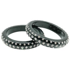 Retro Black Resin & Crystal Monochrome Stacking Bangles 1980s