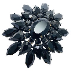 Vintage black rhinestone designer brooch