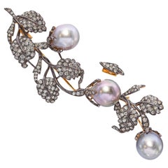 Vintage Black Rhodium 18k Yellow Gold Diamond and Pearl Convertible Brooch