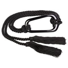 Ceinture originale en corde noire avec boucle en plastique et pampilles, vintage, attribuée à Yves Saint Laurent