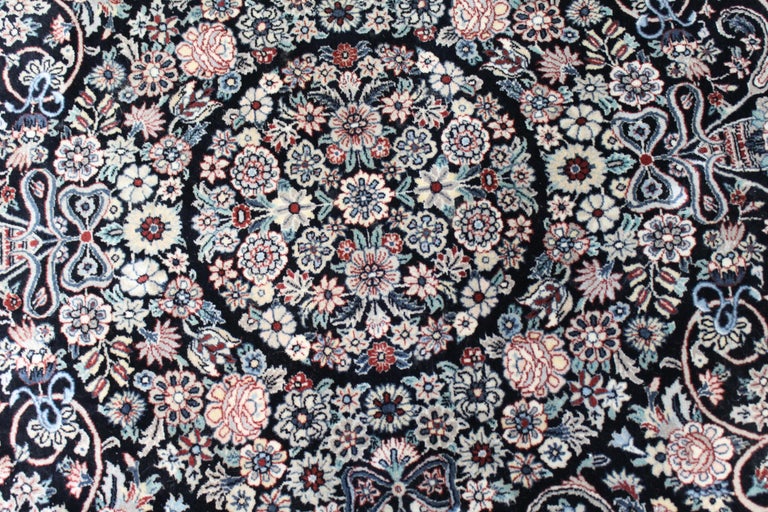Vintage Black Round Persian Style Rug 400 KPSI For Sale at 1stDibs