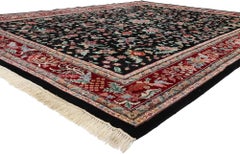 Vintage Black Sarouk Floral Indian Rug