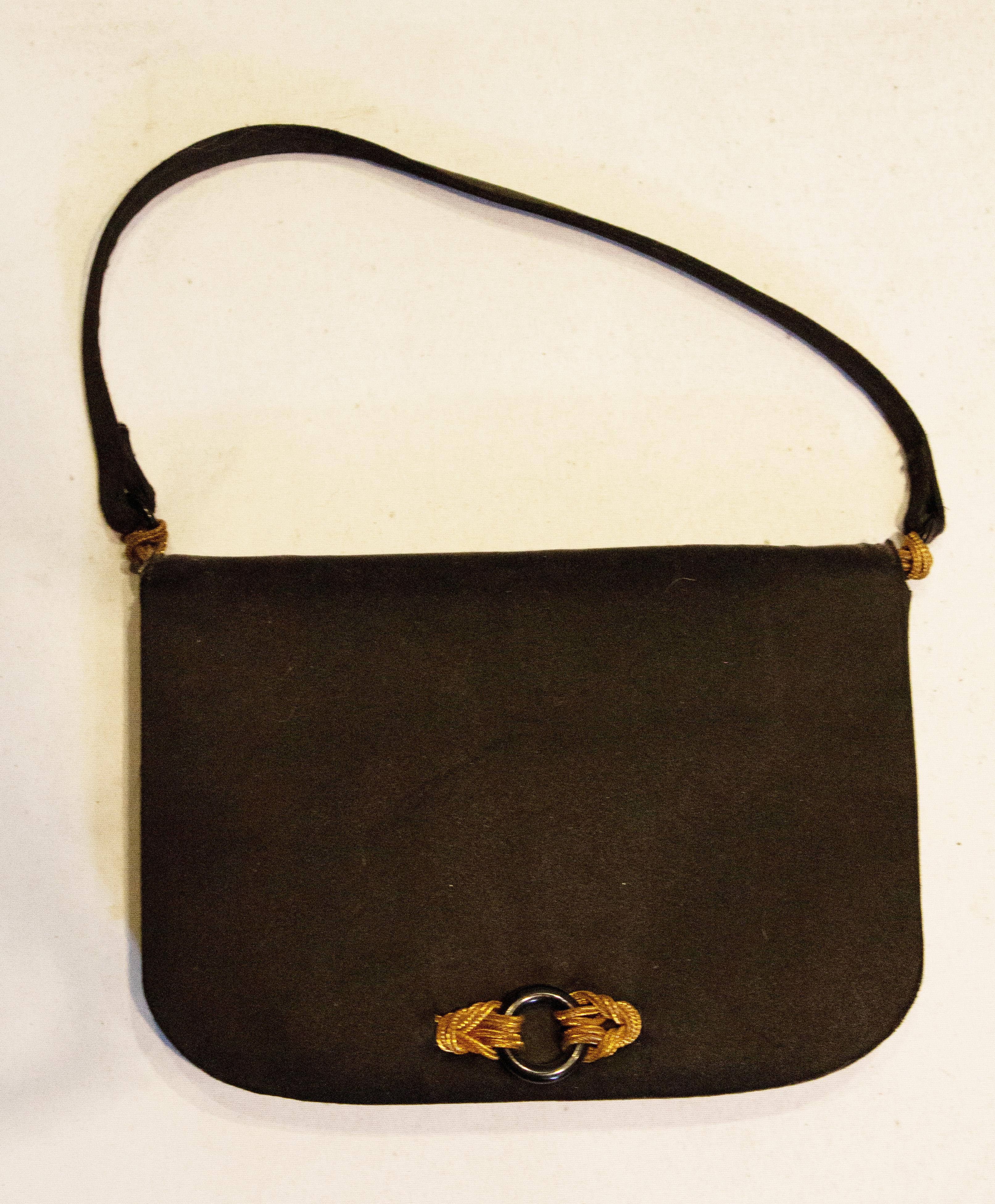 Vintage Black Satin Evening Bag by Rene Mancini In Good Condition For Sale In London, GB