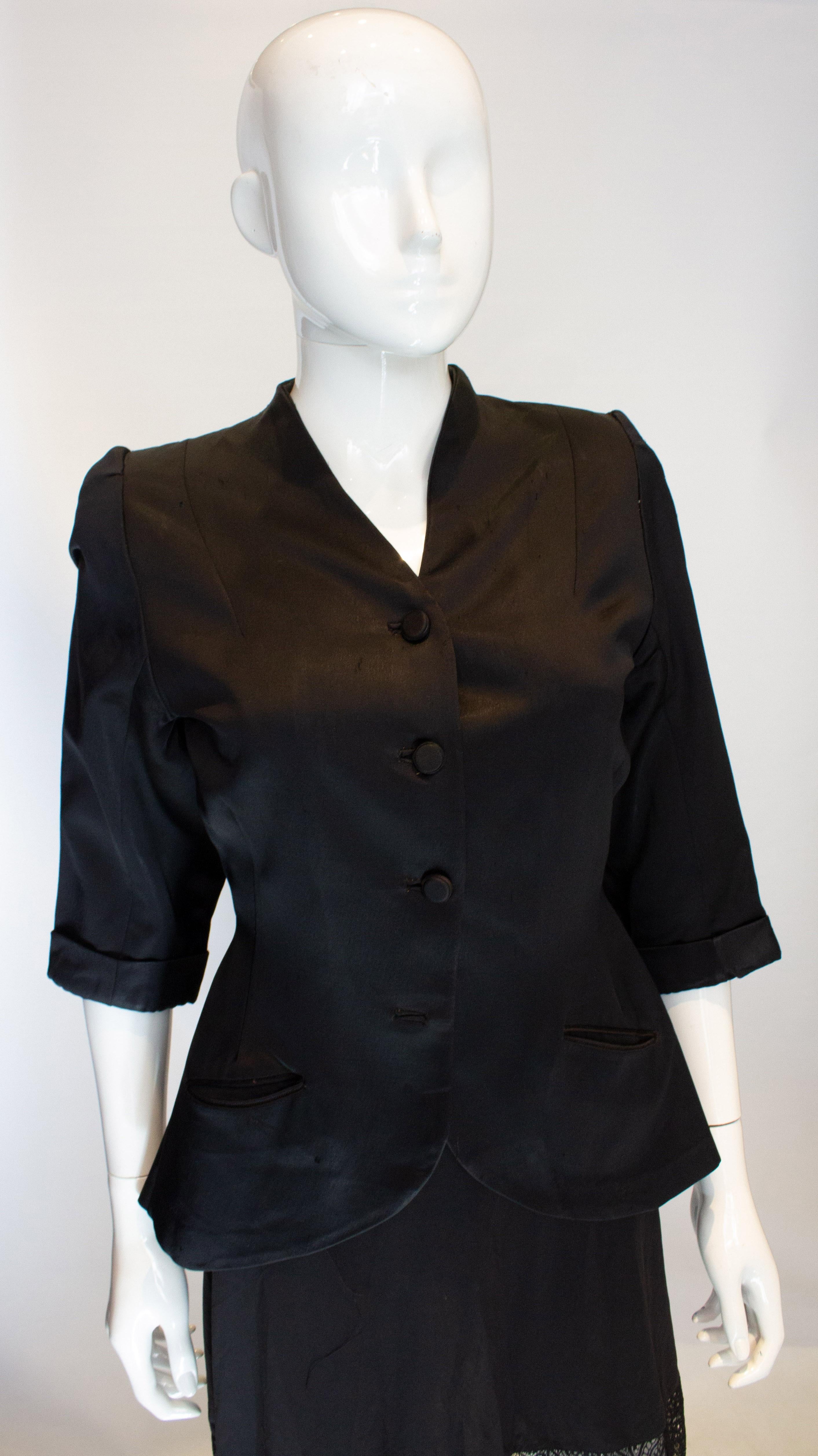 Women's Vintage Black Satin Jacket For Sale