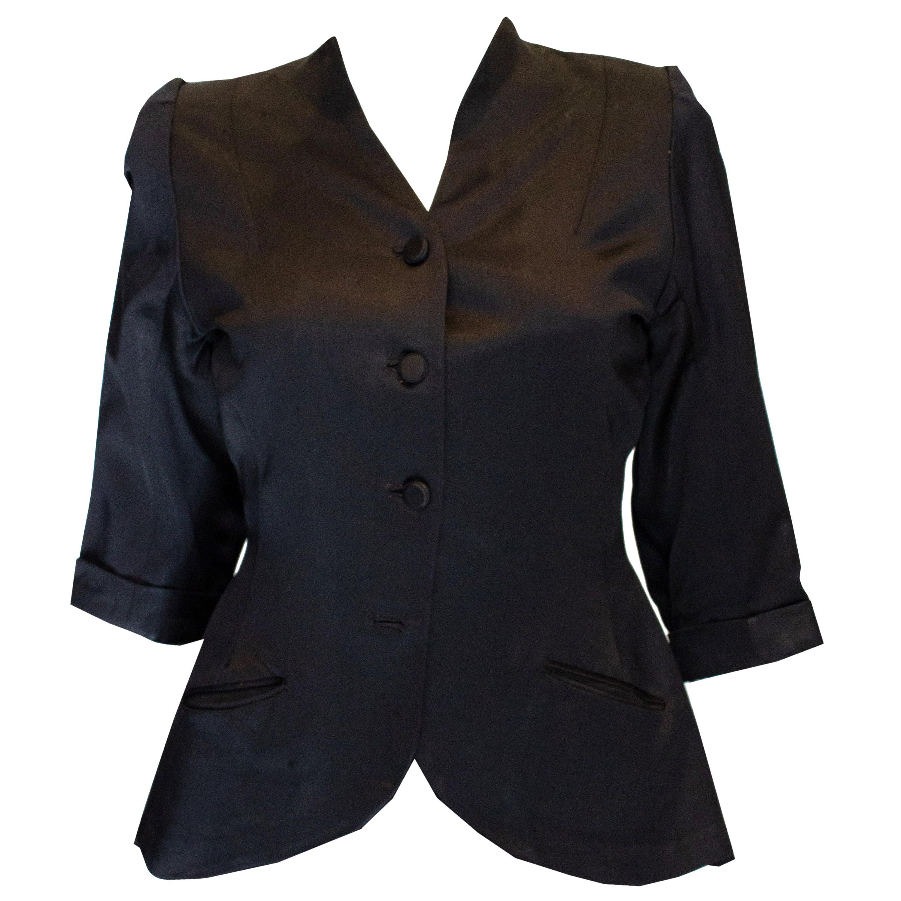 Schwarze Vintage-Satinjacke