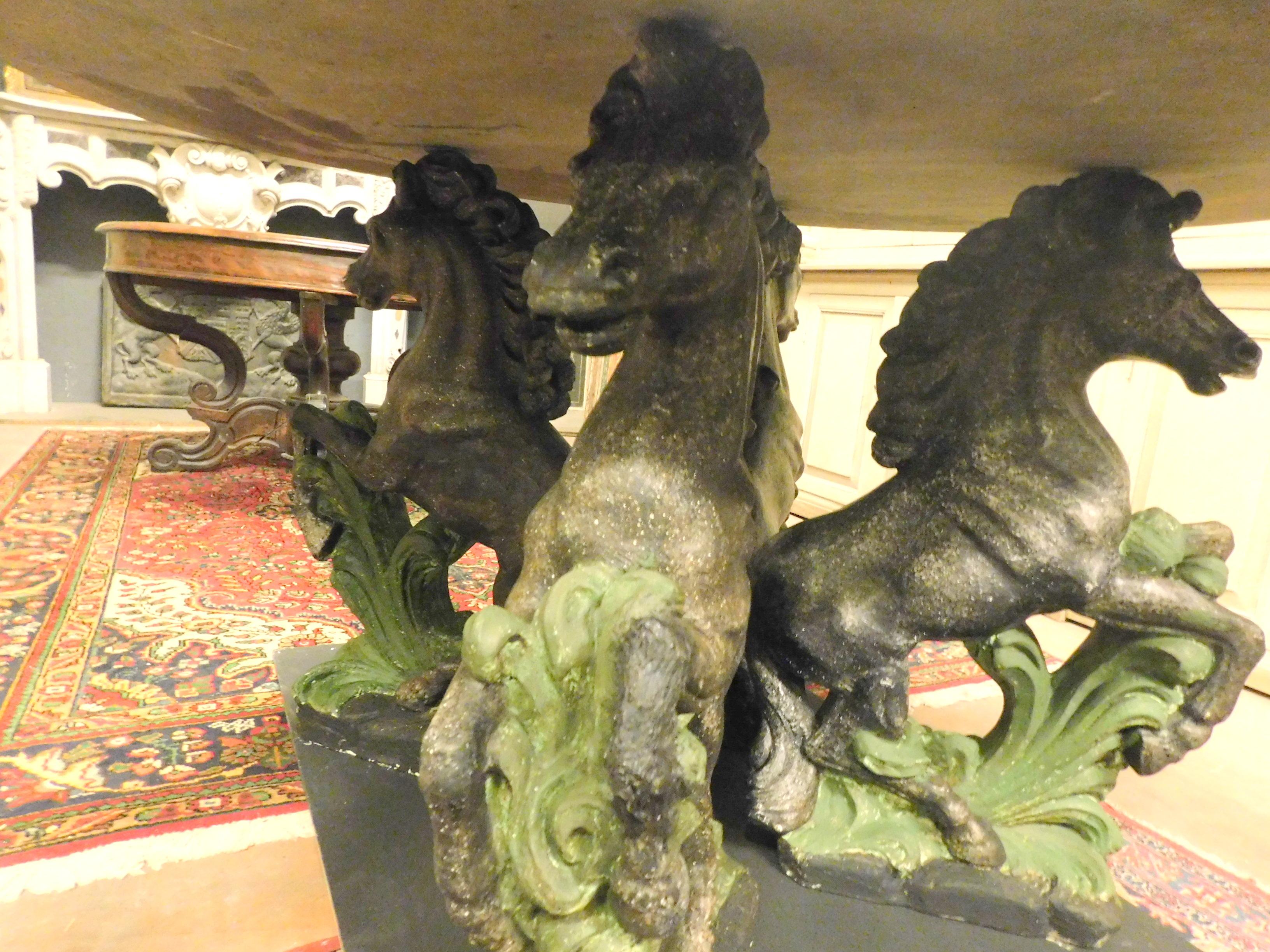 20th Century Vintage Black Scagliola Table with Four Sculpted Horses at the Base, '900 Italy For Sale