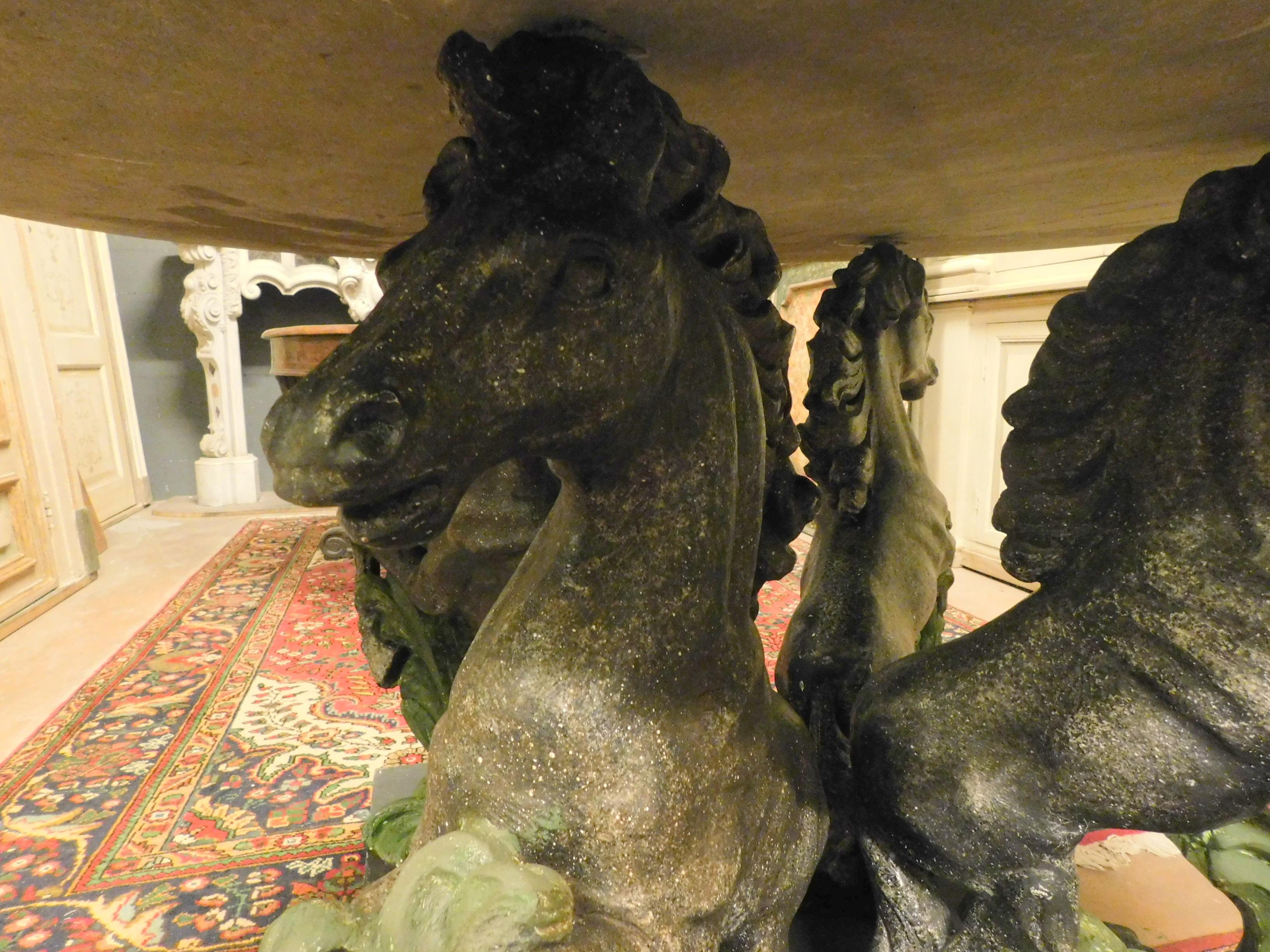 Vintage Black Scagliola Table with Four Sculpted Horses at the Base, '900 Italy For Sale 1