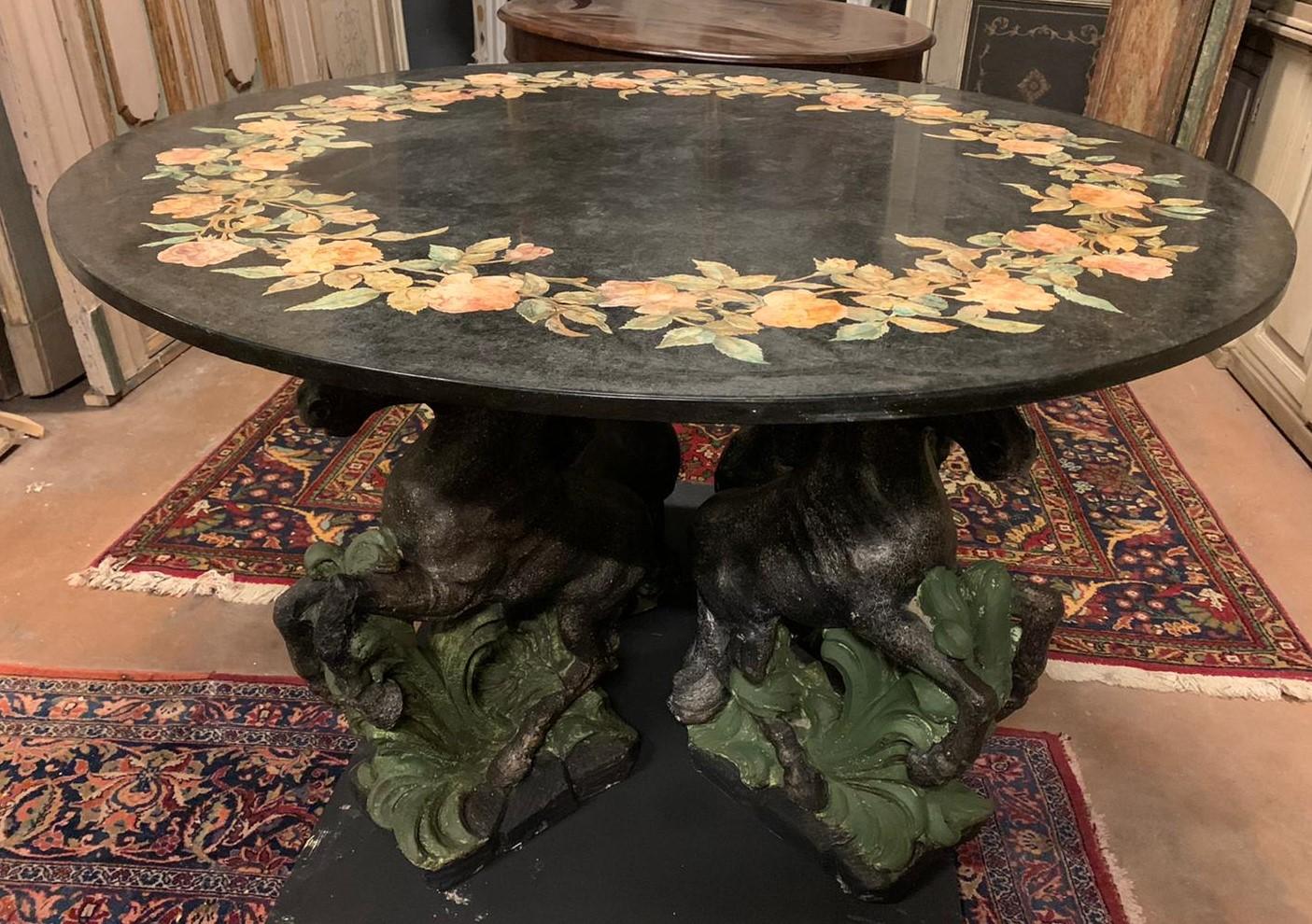 Vintage Black Scagliola Table with Four Sculpted Horses at the Base, '900 Italy For Sale 3