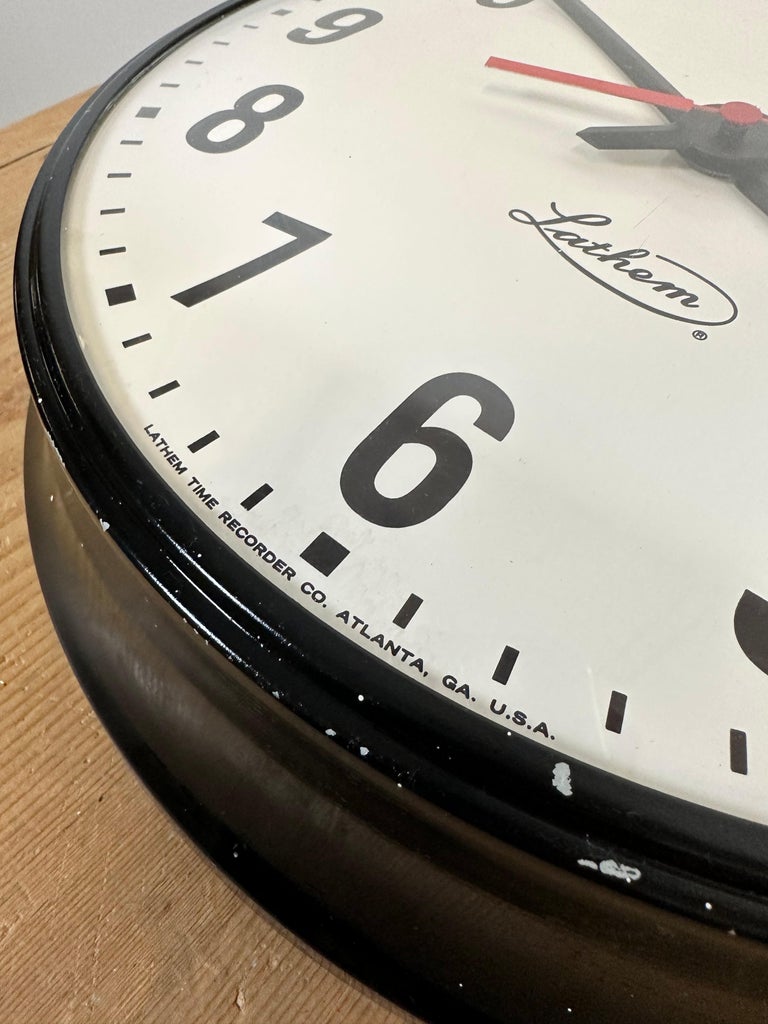 Vintage Black School Wall Clock from Lathem, 1980s For Sale at 1stDibs