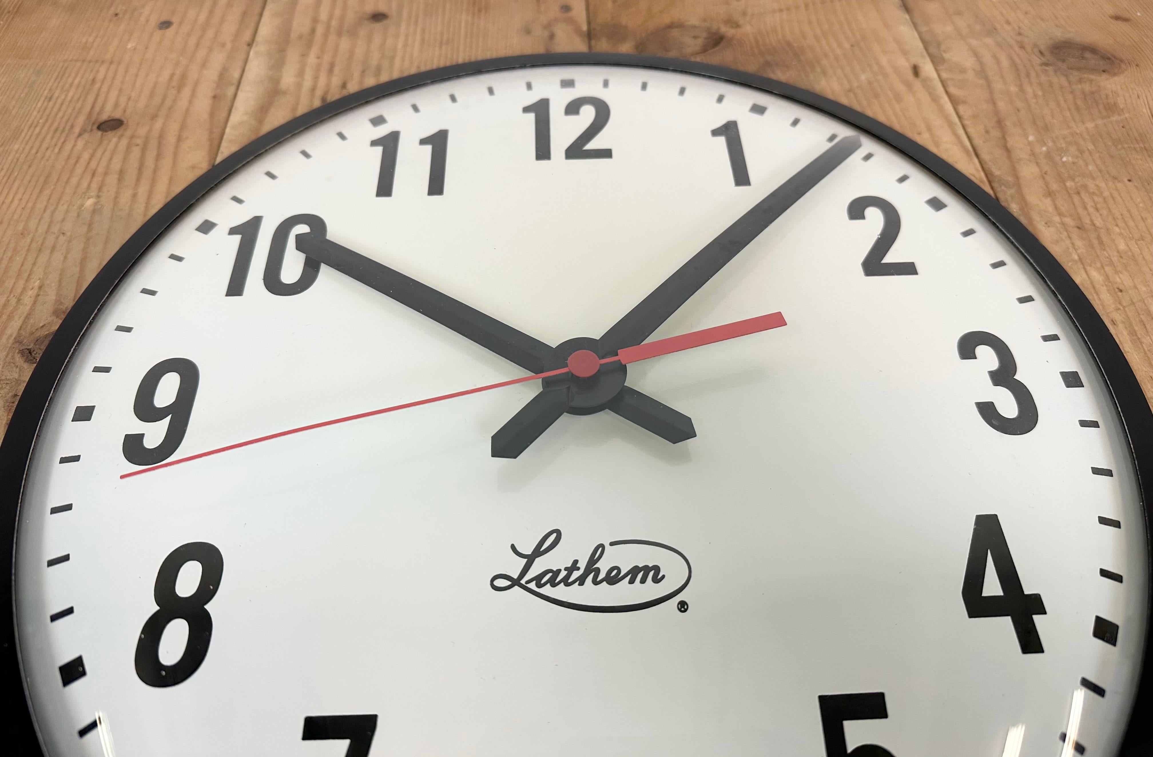 Vintage Black School Wall Clock from Lathem, 1980s For Sale 1