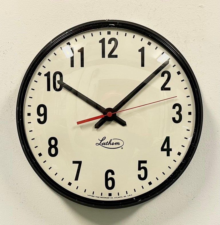 Vintage Black School Wall Clock from Lathem, 1980s For Sale at 1stDibs