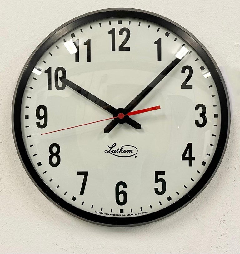 Vintage Black School Wall Clock from Lathem, 1980s For Sale at 1stDibs | orologi  da parete vintage usati