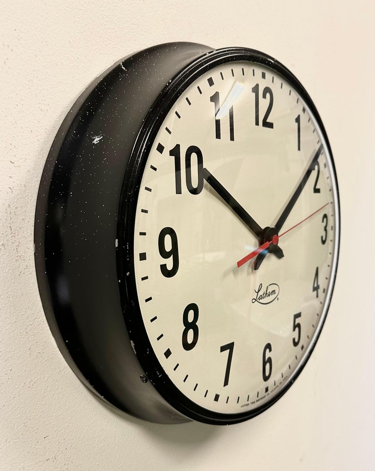 Vintage Black School Wall Clock from Lathem, 1980s For Sale at 1stDibs