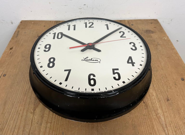 Vintage Black School Wall Clock from Lathem, 1980s For Sale at 1stDibs