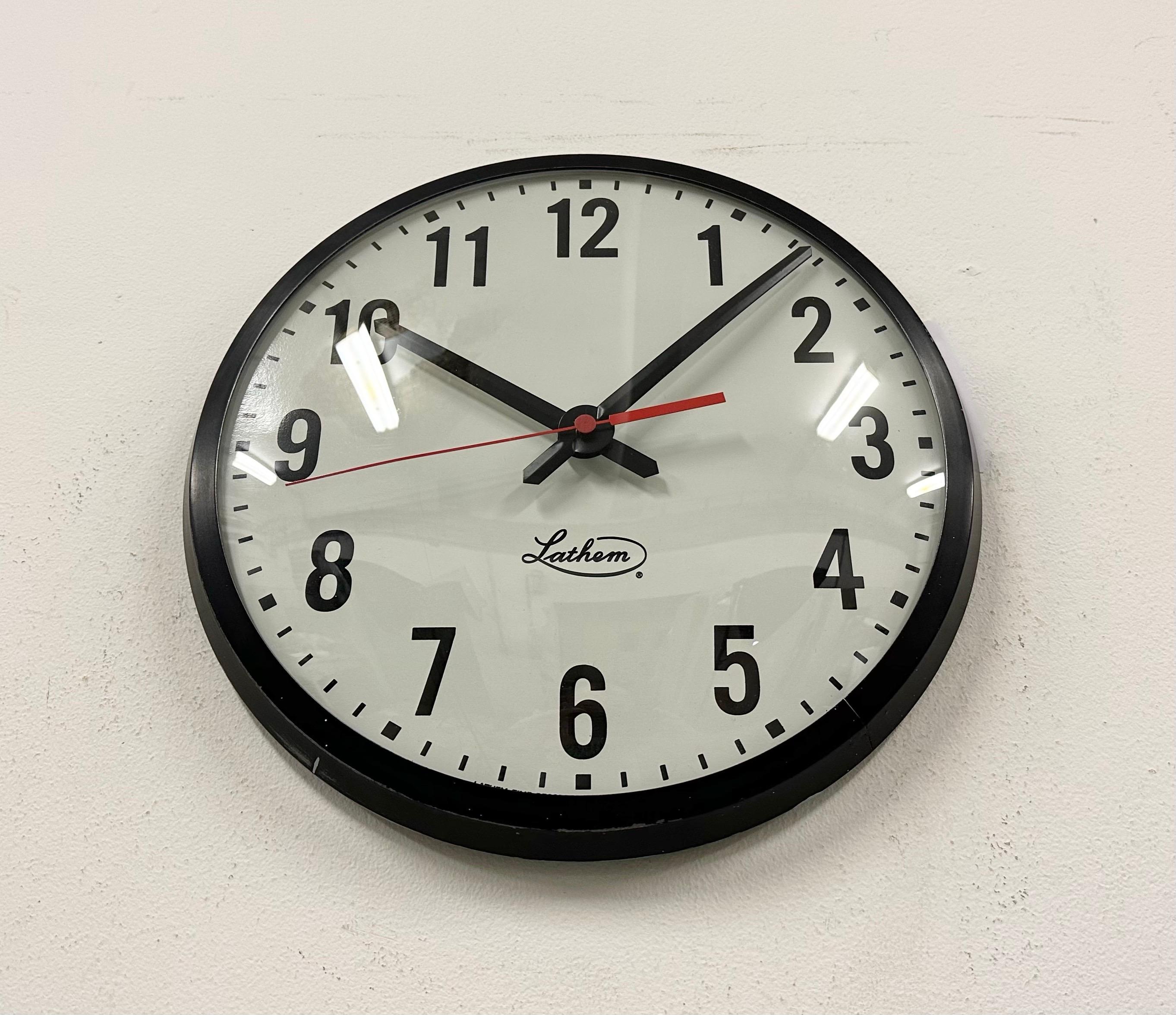 Vintage Black School Wall Clock from Lathem, 1980s In Good Condition For Sale In Kojetice, CZ