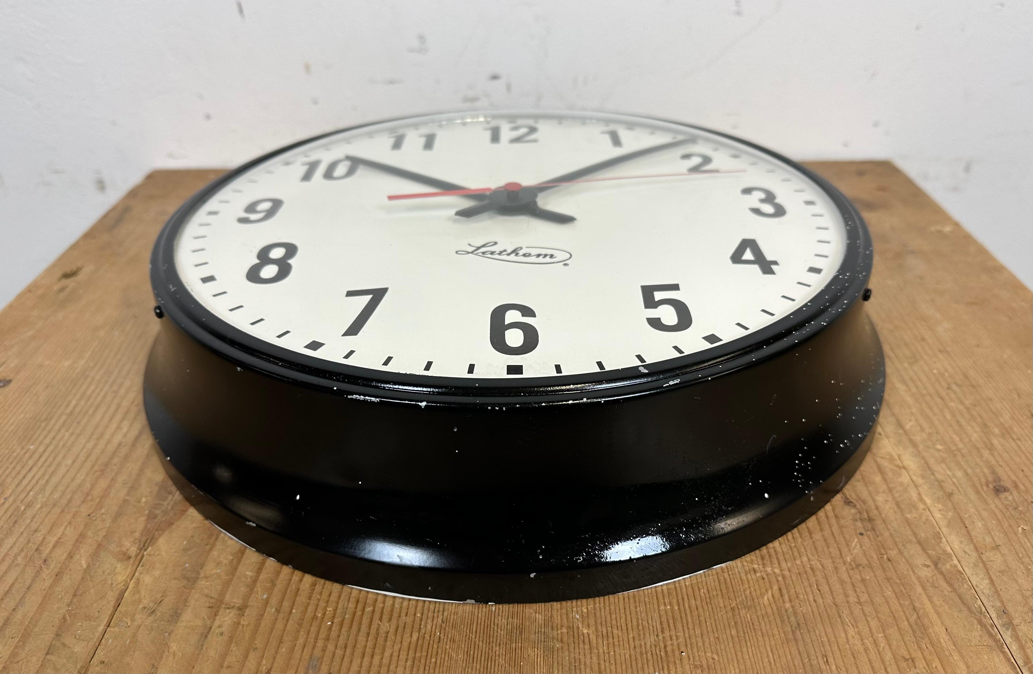 Vintage Black School Wall Clock from Lathem, 1980s In Good Condition In Kojetice, CZ