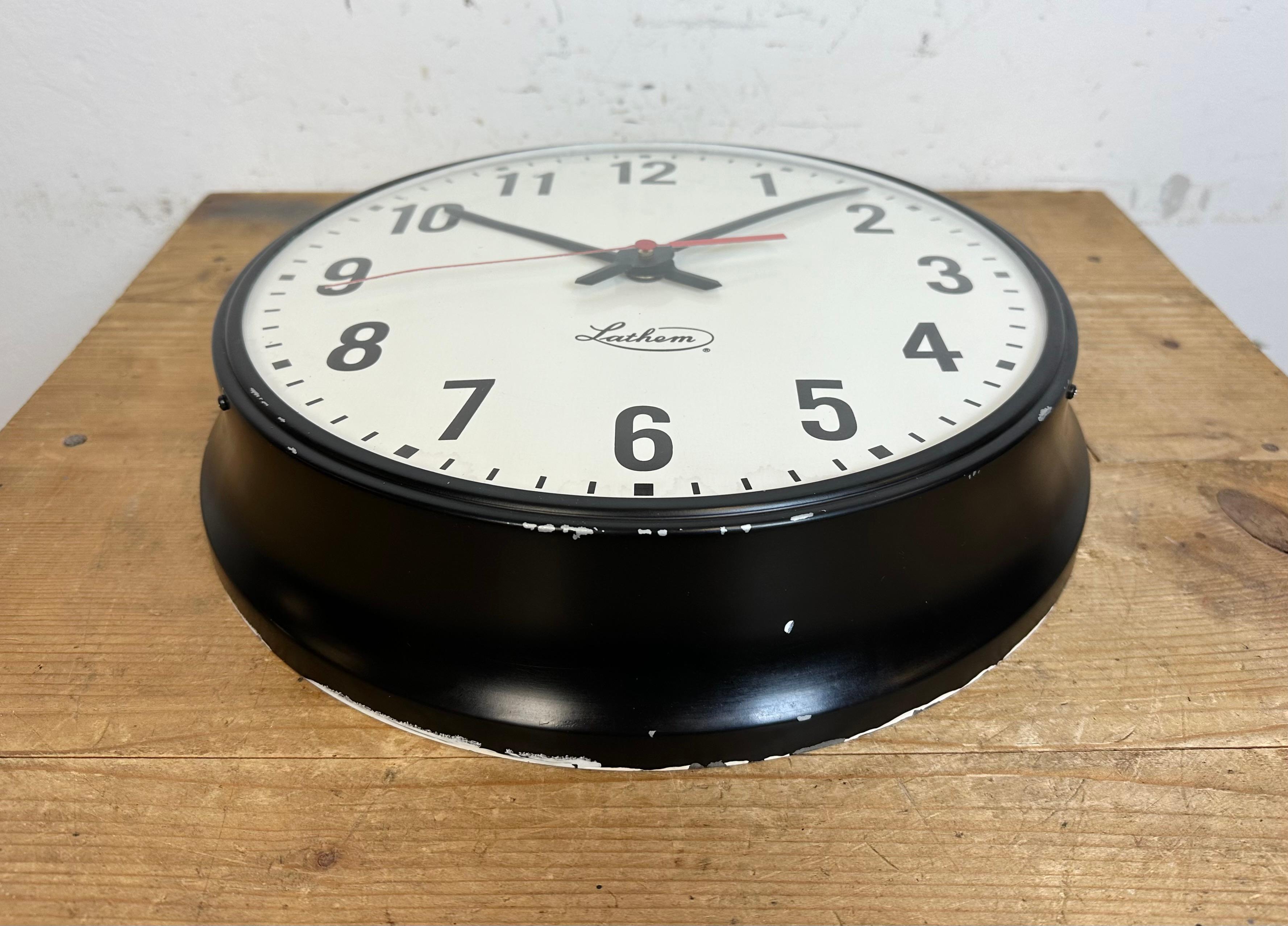 Vintage Black School Wall Clock from Lathem, 1980s In Good Condition For Sale In Kojetice, CZ