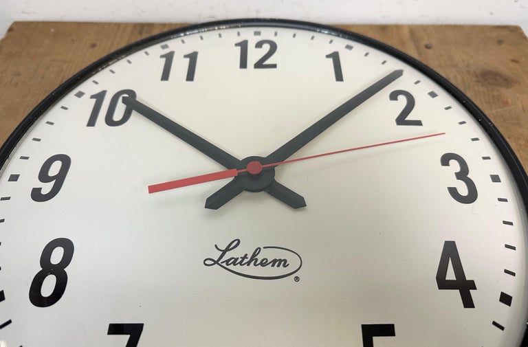 Vintage Black School Wall Clock from Lathem, 1980s For Sale at 1stDibs
