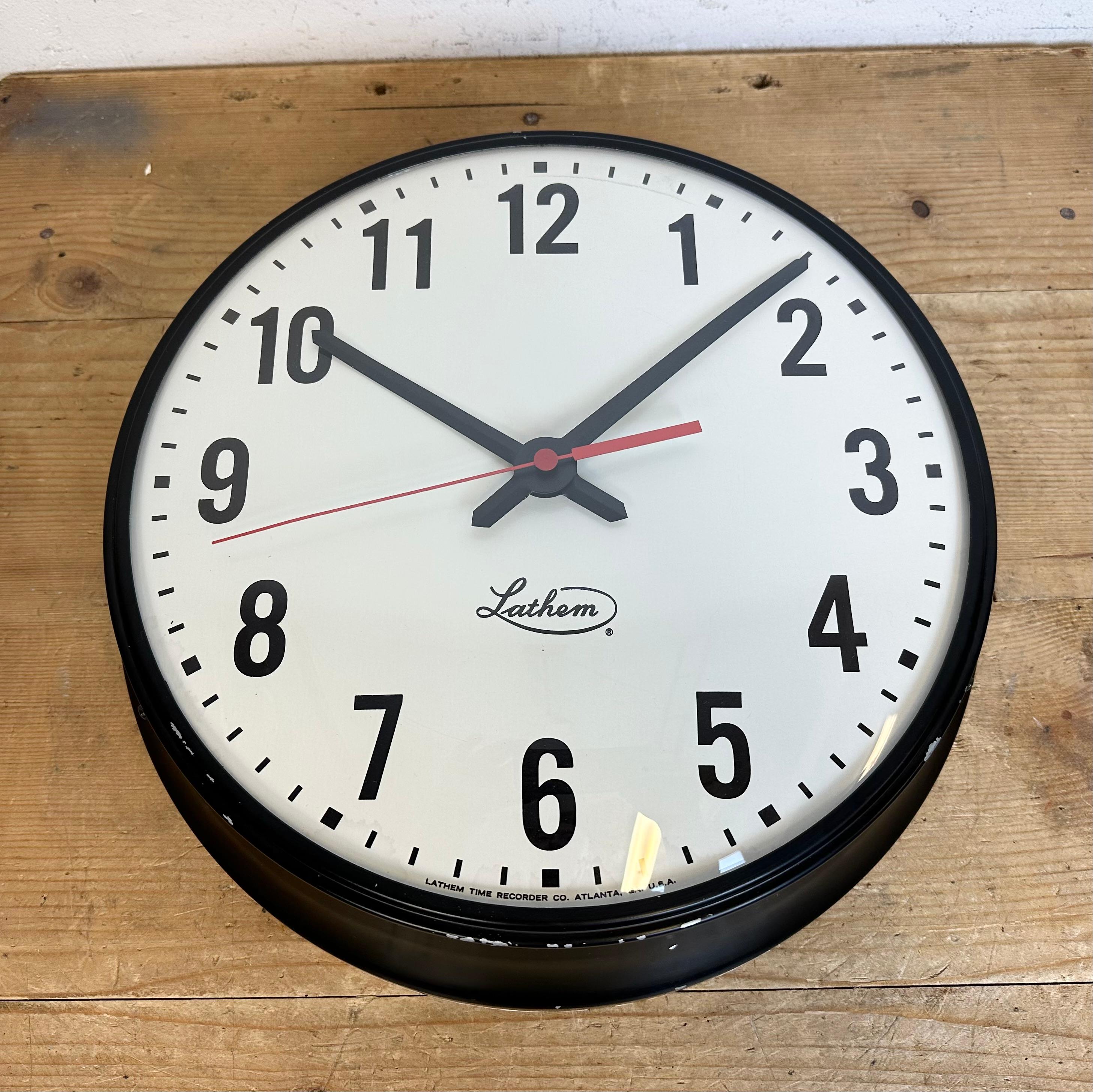 Late 20th Century Vintage Black School Wall Clock from Lathem, 1980s For Sale