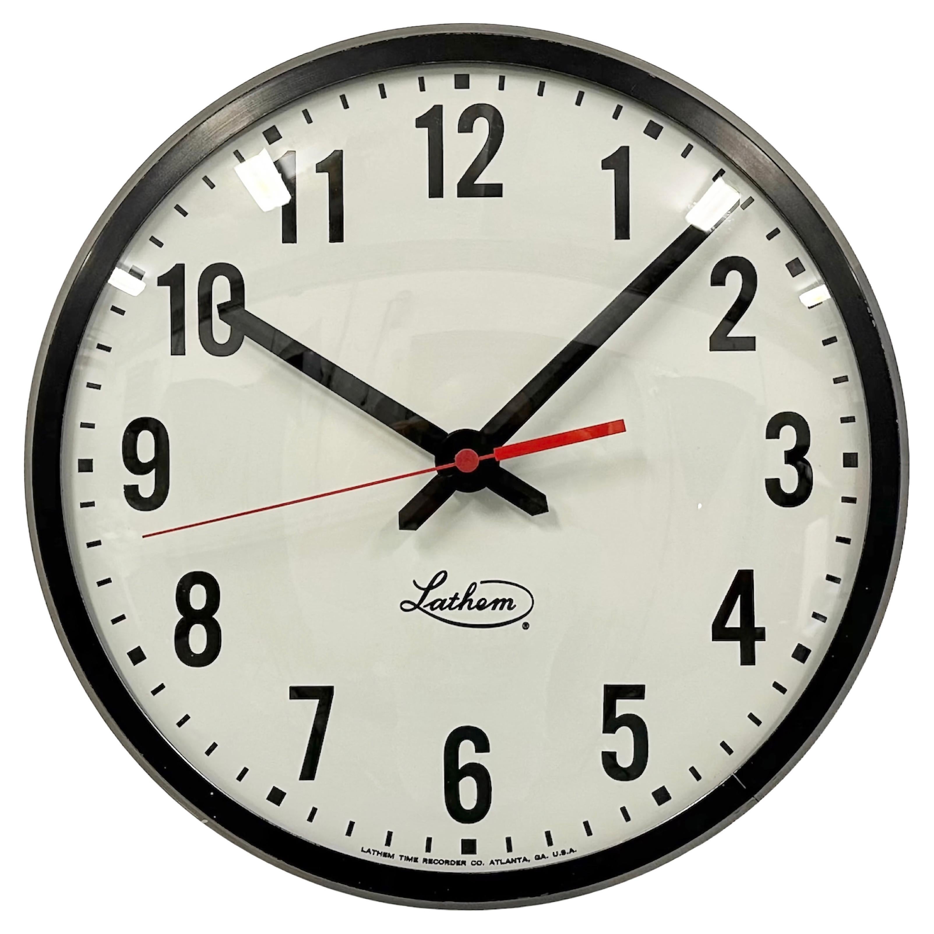 Vintage Black School Wall Clock from Lathem, 1980s For Sale
