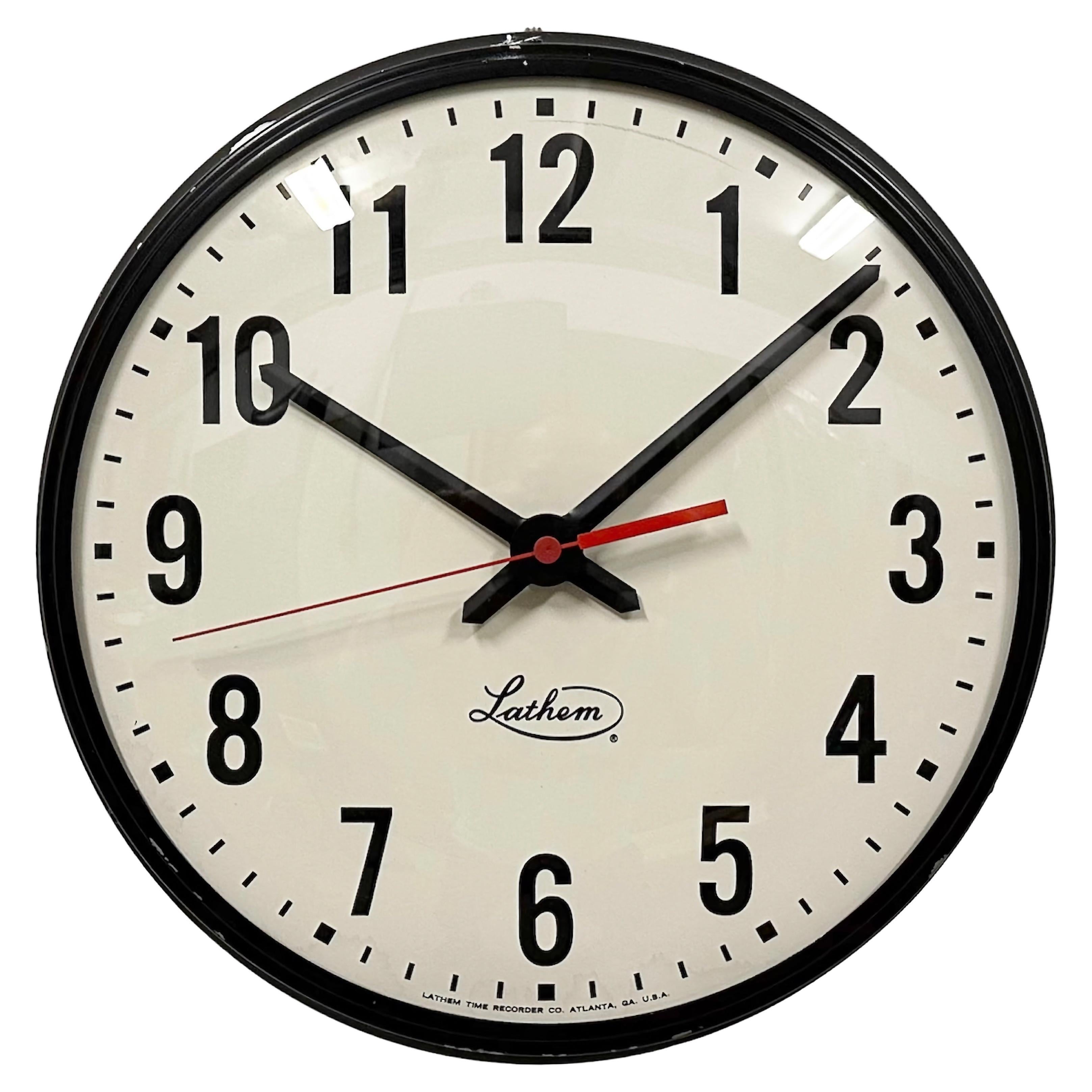 Vintage Black School Wall Clock from Lathem, 1980s For Sale