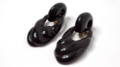 Vintage Black Sculptural Celluloid Door-Knocker Style Clip-On Earrings