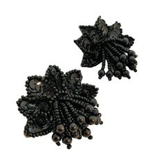 Vintage black seed beads artisan hand made earrings