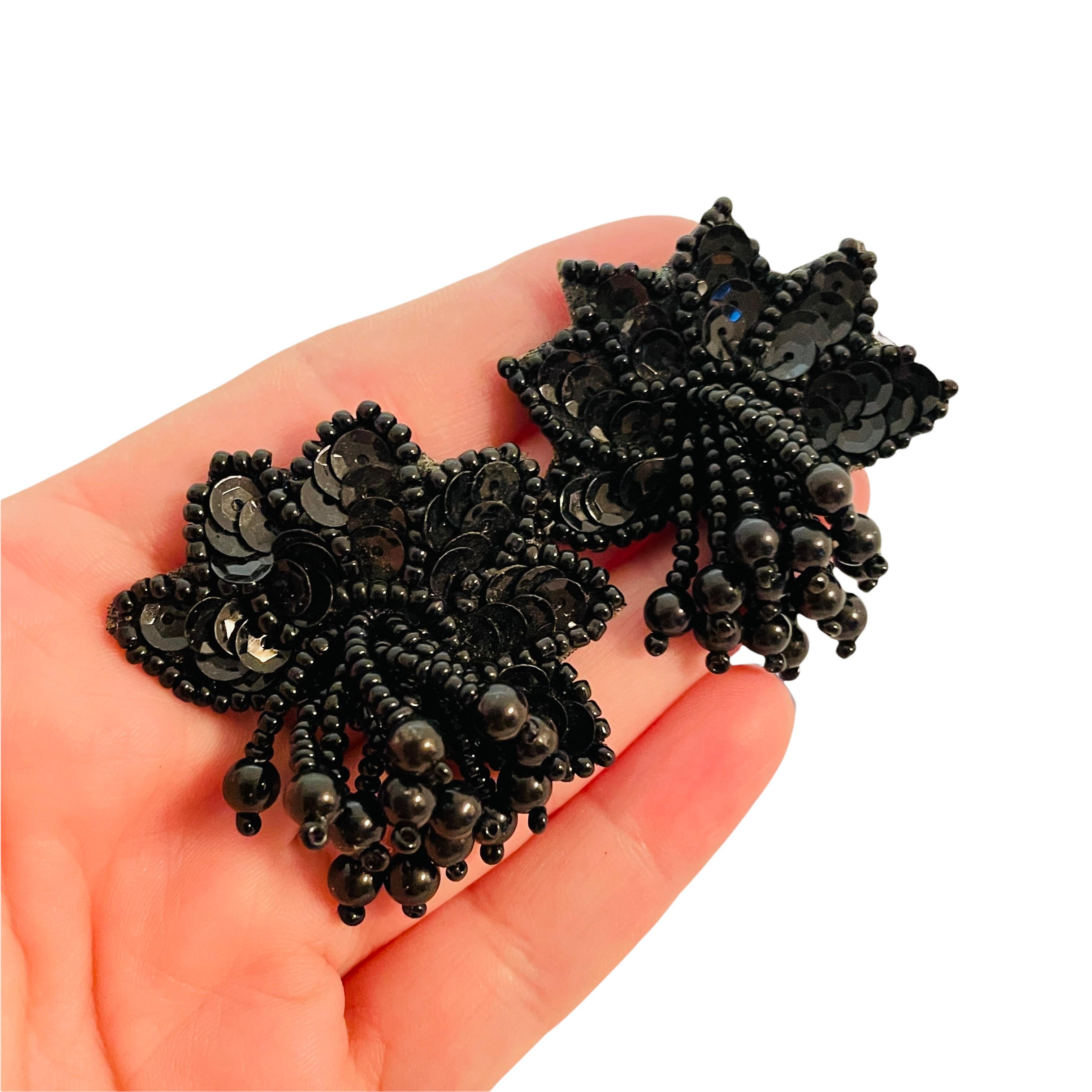 Women's Vintage black seed beads artisan hand made earrings For Sale