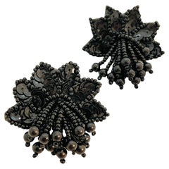 Vintage black seed beads artisan hand made earrings