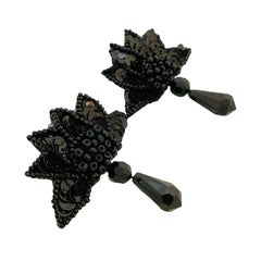 Vintage black seed beads sequin artisan hand made earrings