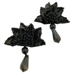 Vintage black seed beads sequin artisan hand made earrings