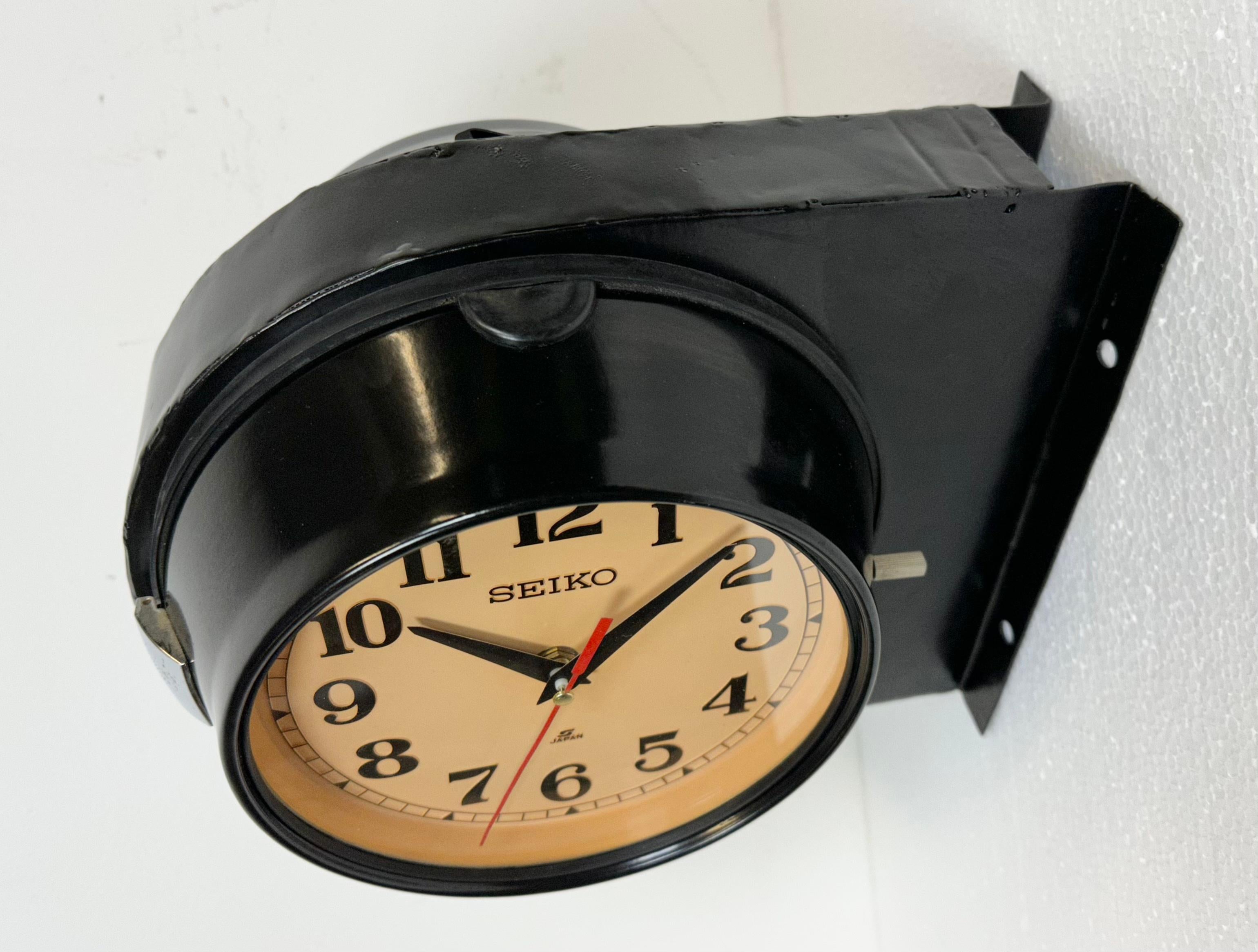Vintage Black Seiko Double-Sided Navy Wall Clock, 1980s 3
