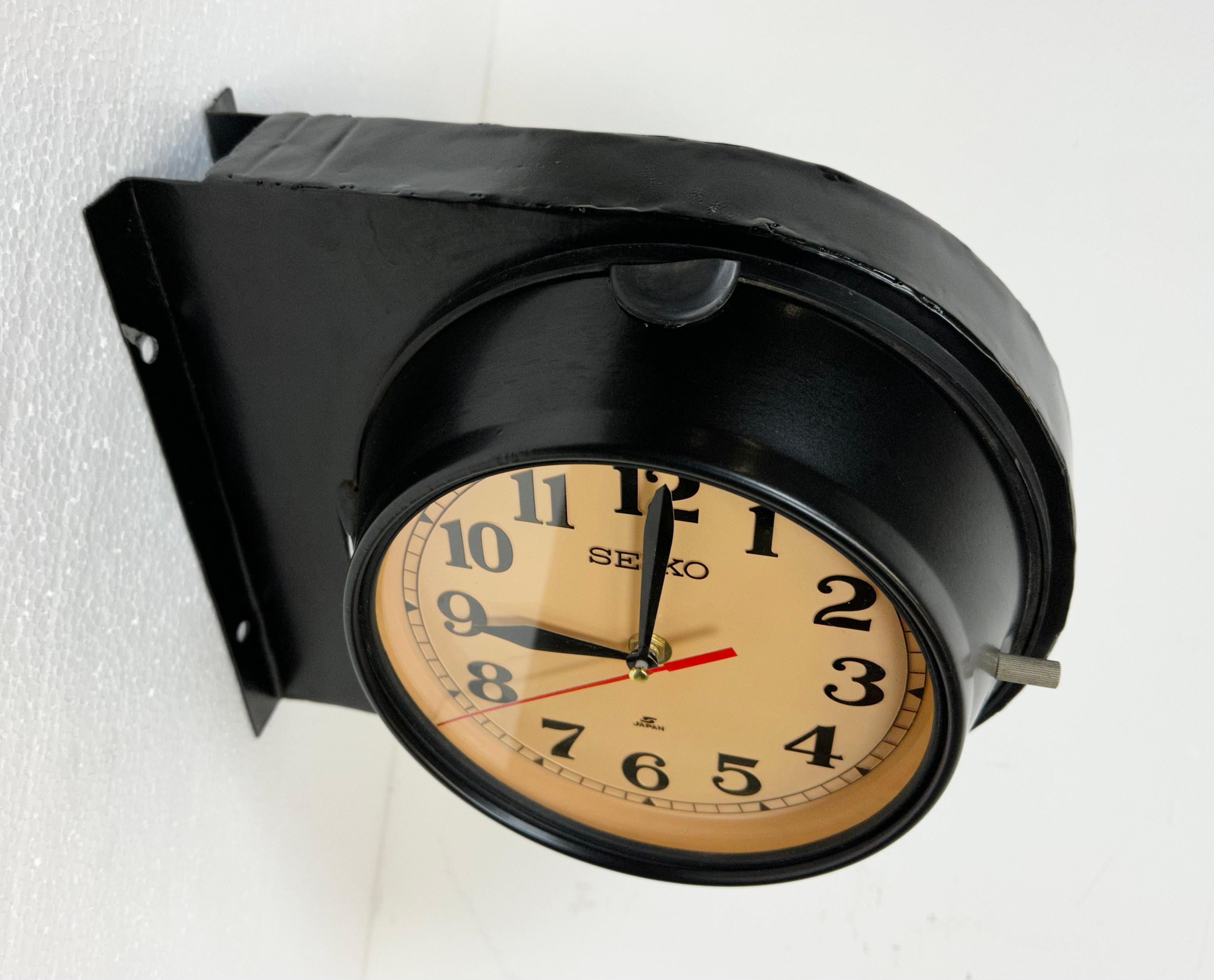 Vintage Black Seiko Double-Sided Navy Wall Clock, 1980s 5