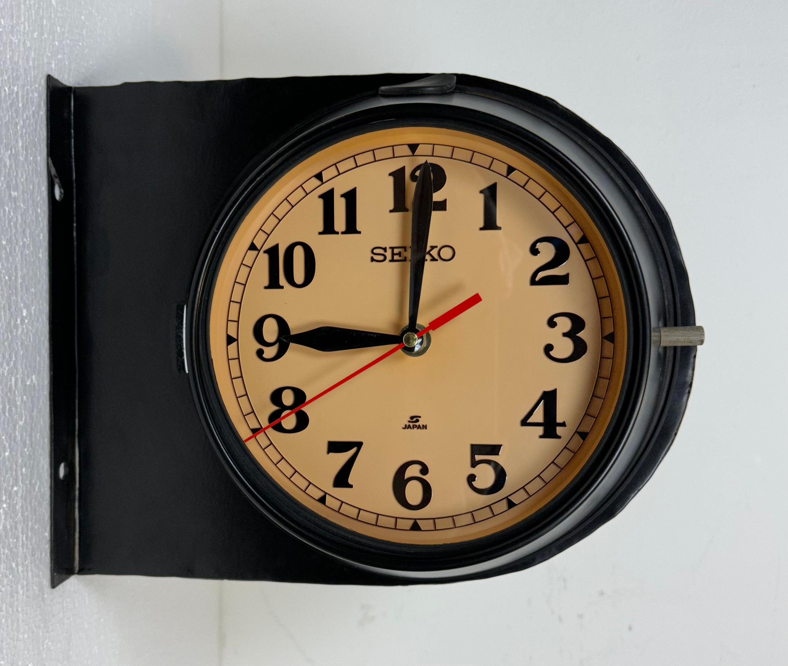 Vintage Black Seiko Double-Sided Navy Wall Clock, 1980s 6