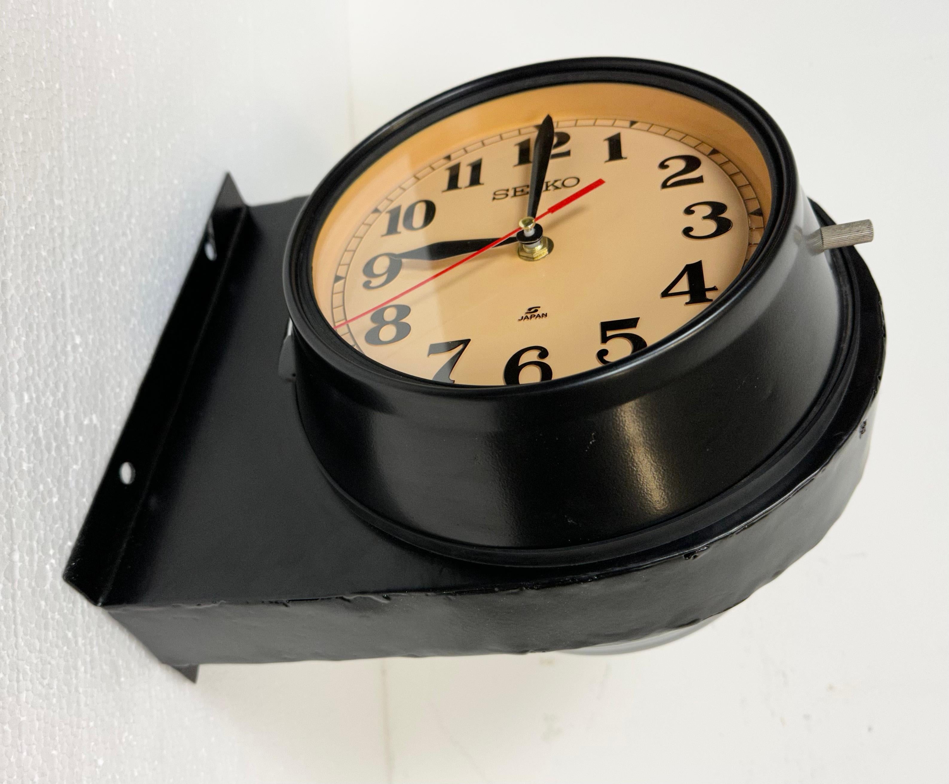 Vintage Black Seiko Double-Sided Navy Wall Clock, 1980s 7