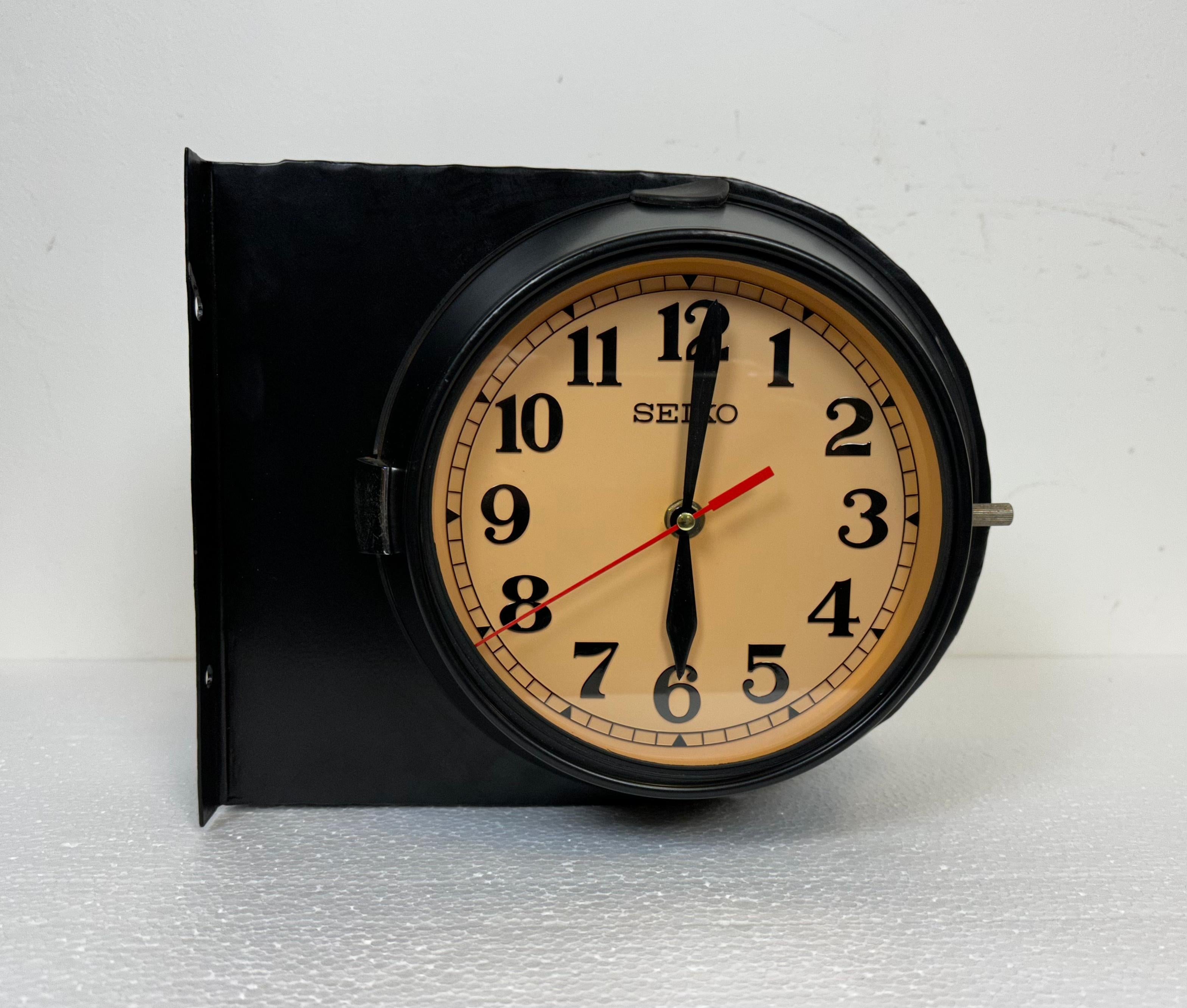 Vintage Black Seiko Double-Sided Navy Wall Clock, 1980s 9