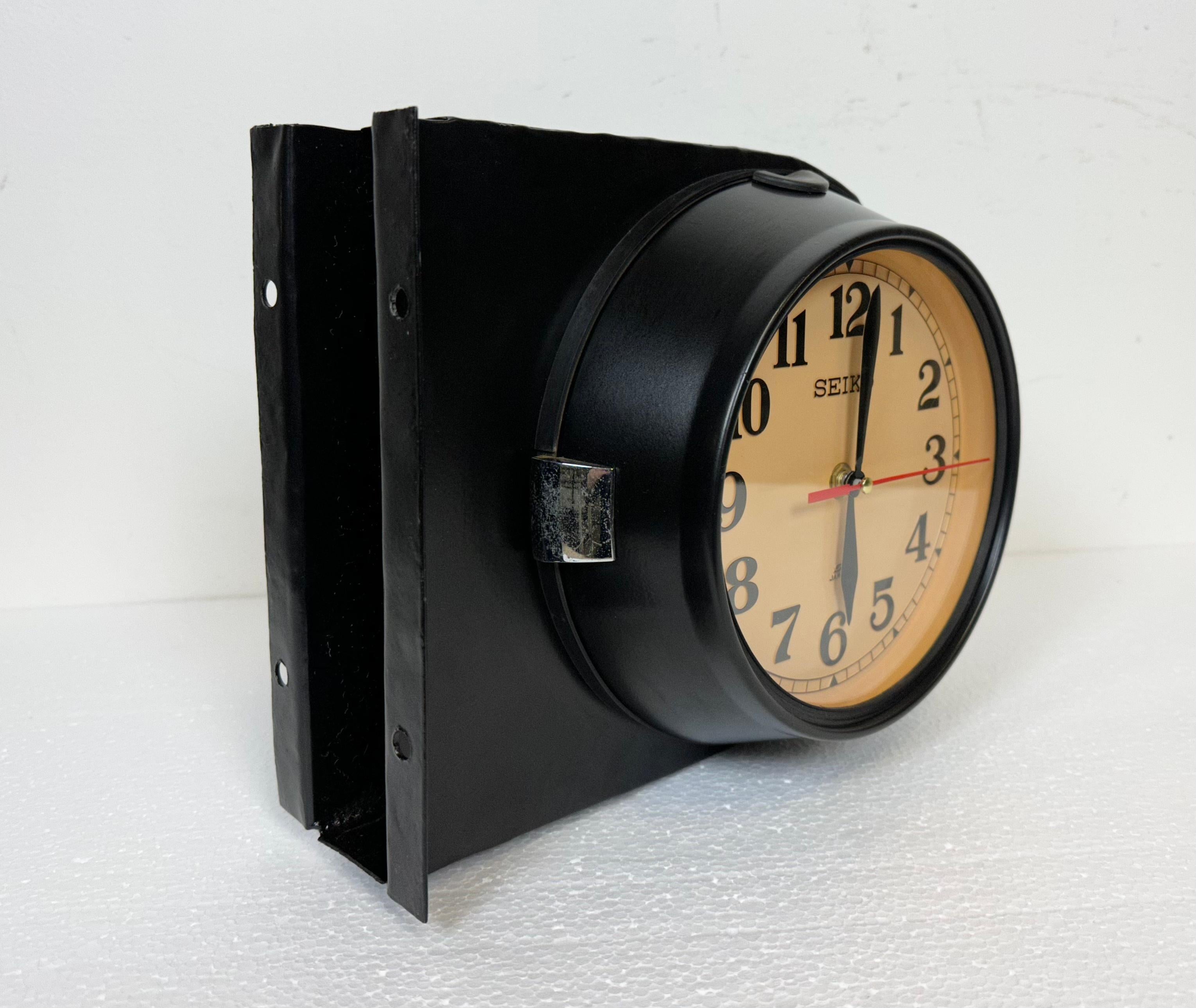 Japanese Vintage Black Seiko Double-Sided Navy Wall Clock, 1980s