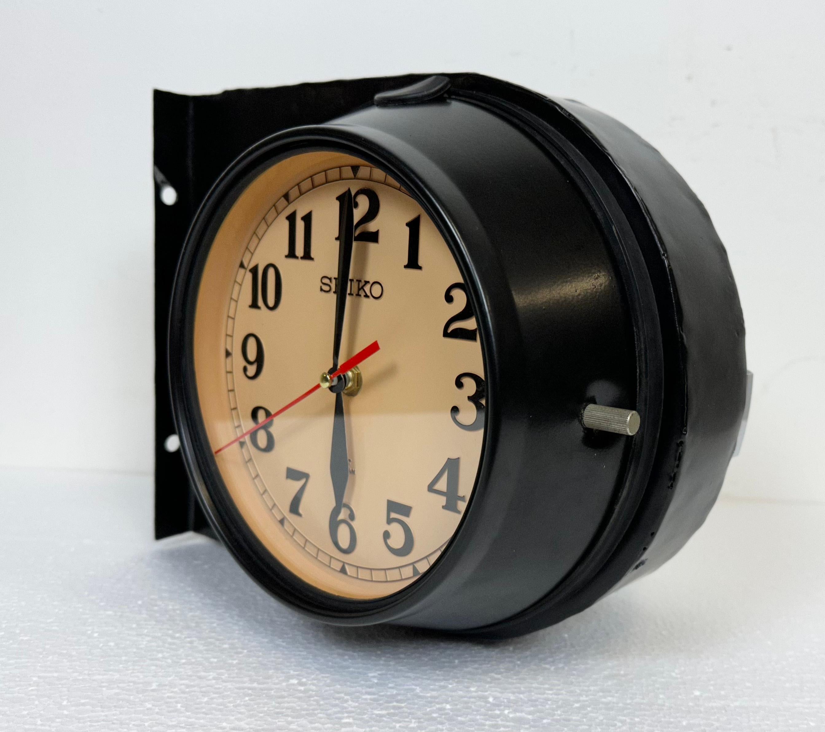 20th Century Vintage Black Seiko Double-Sided Navy Wall Clock, 1980s