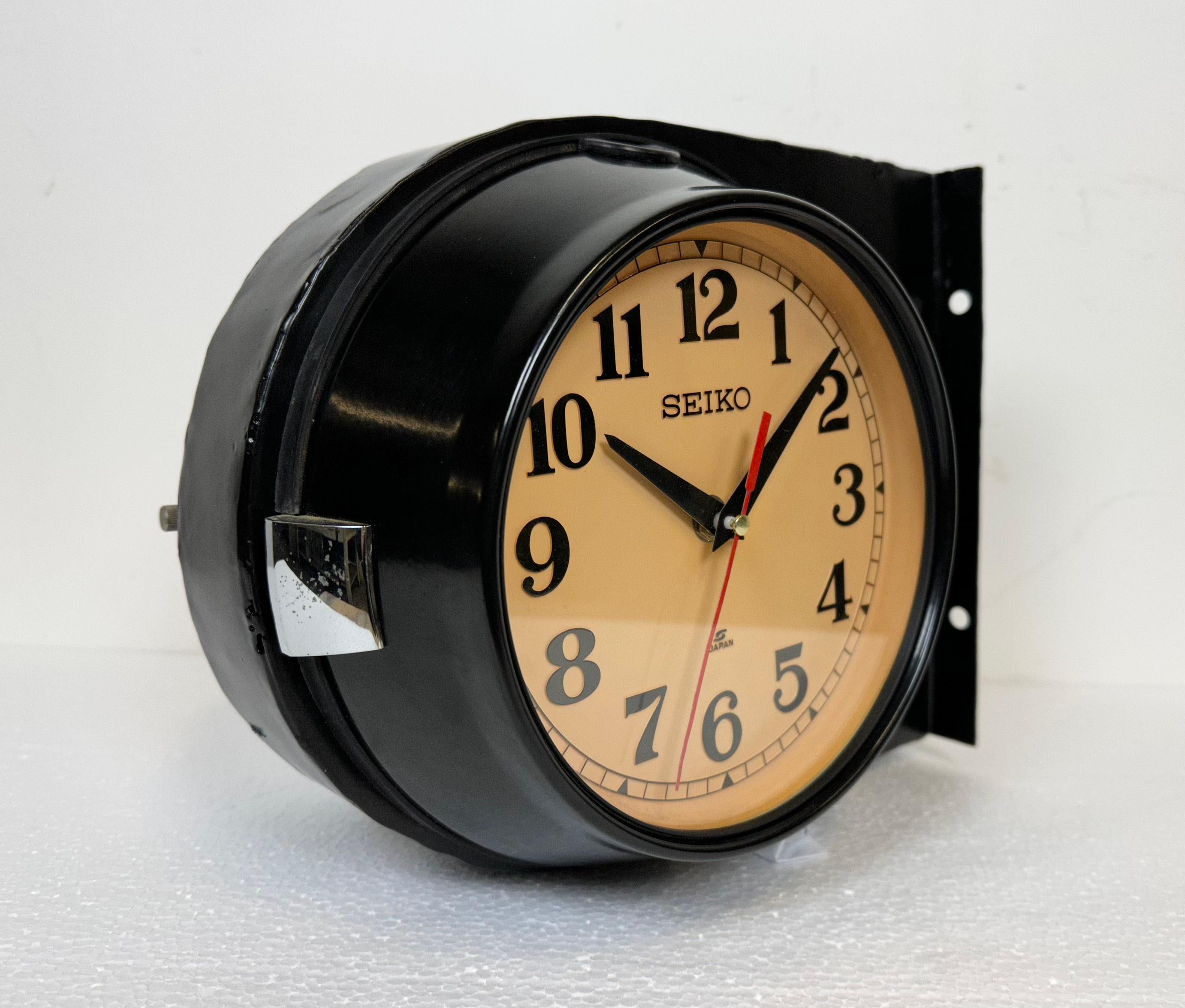 Vintage Black Seiko Double-Sided Navy Wall Clock, 1980s 1