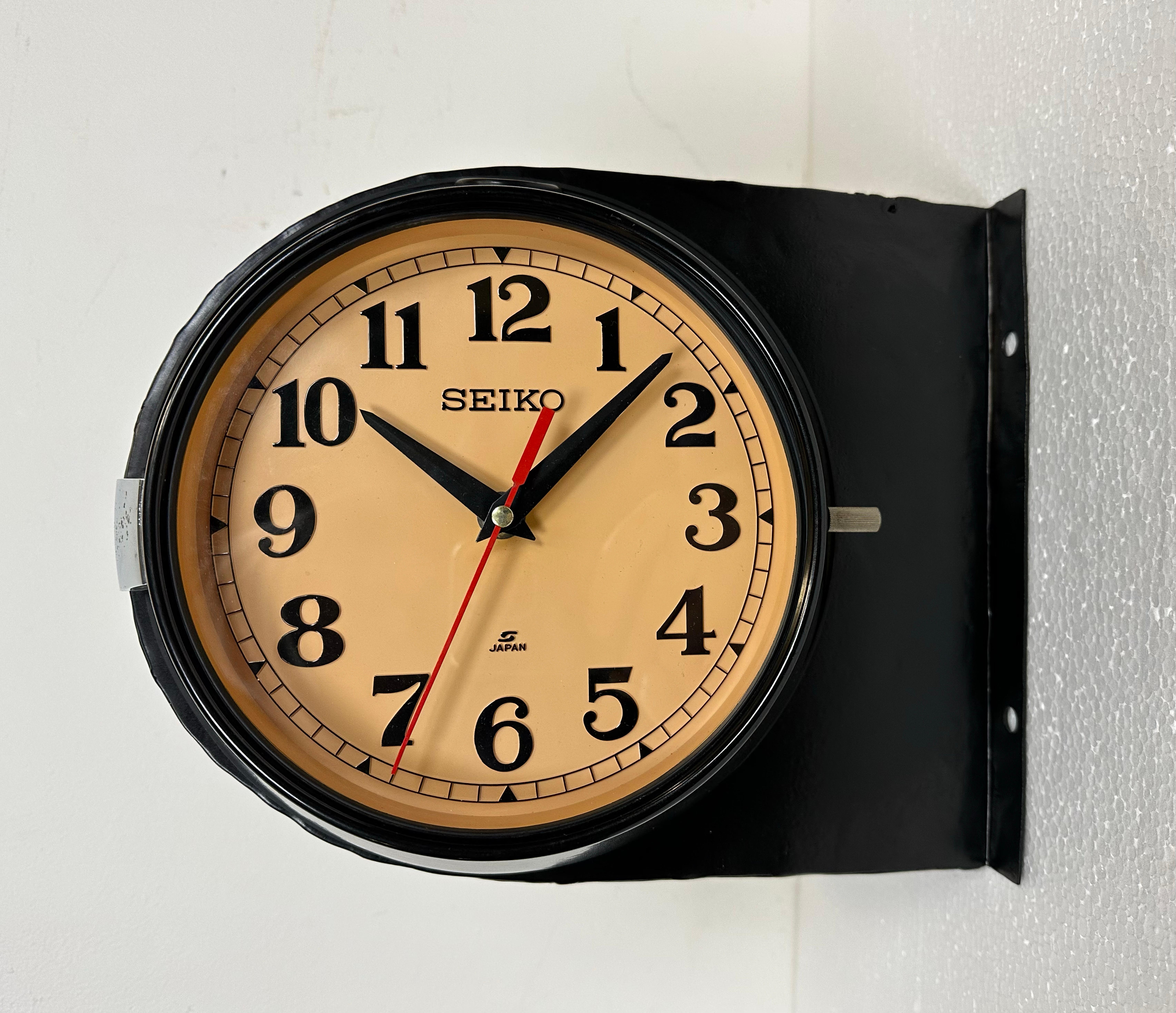 Vintage Black Seiko Double-Sided Navy Wall Clock, 1980s 2