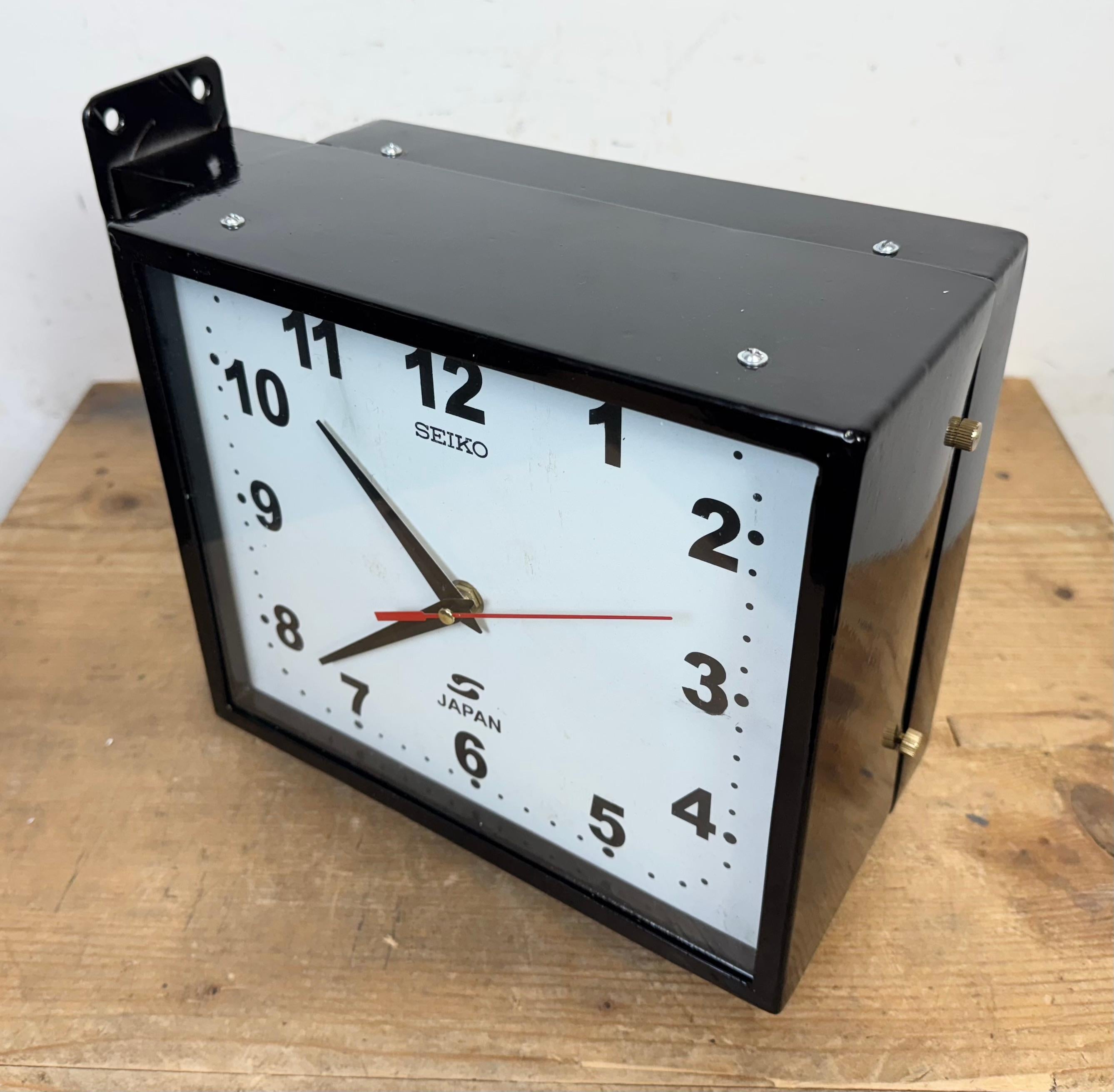 Reloj de pared vintage Seiko Maritime negro de doble cara, años 1970 3