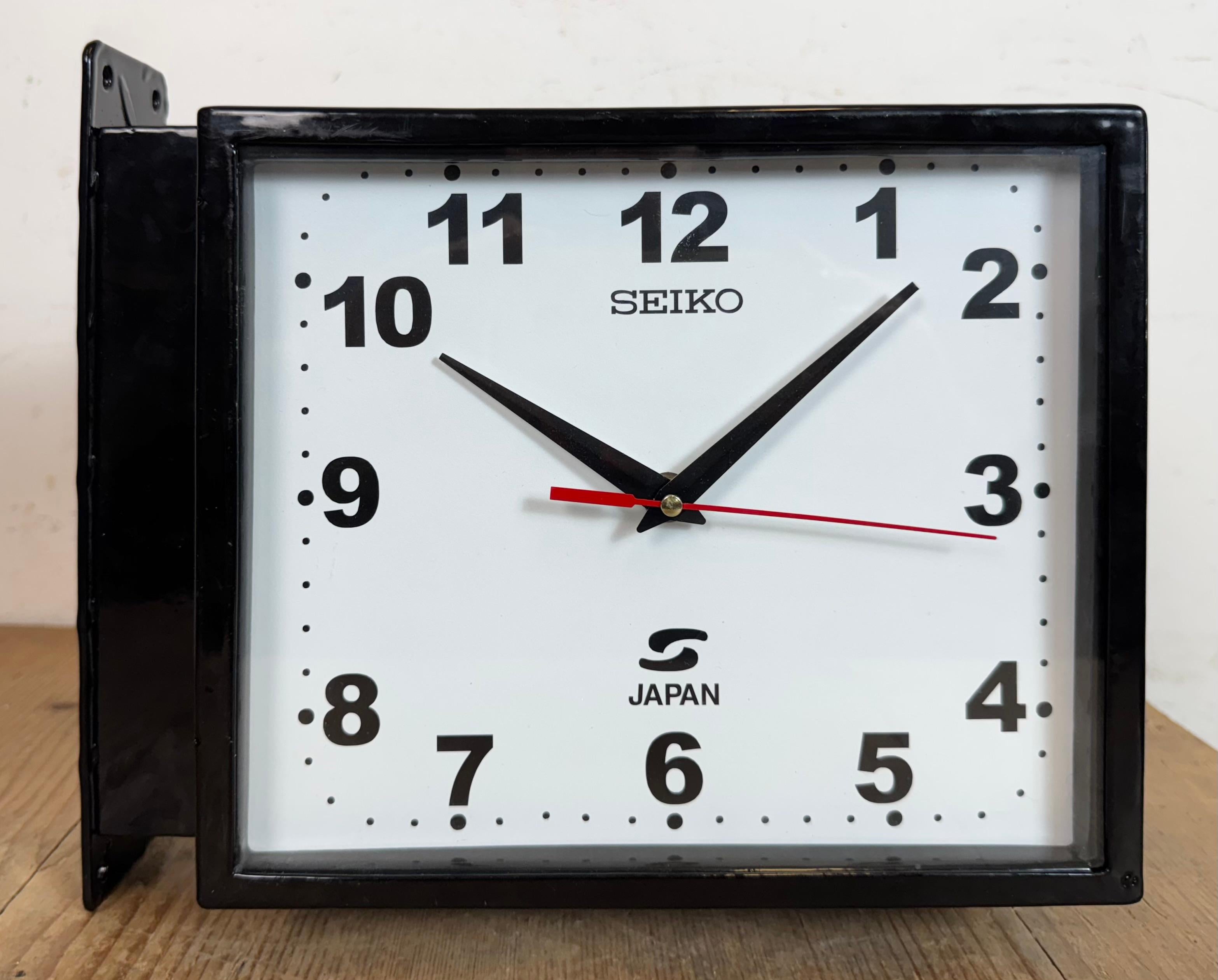 Industrial Vintage Black Seiko Maritime Double-Sided Wall Clock, 1970s For Sale