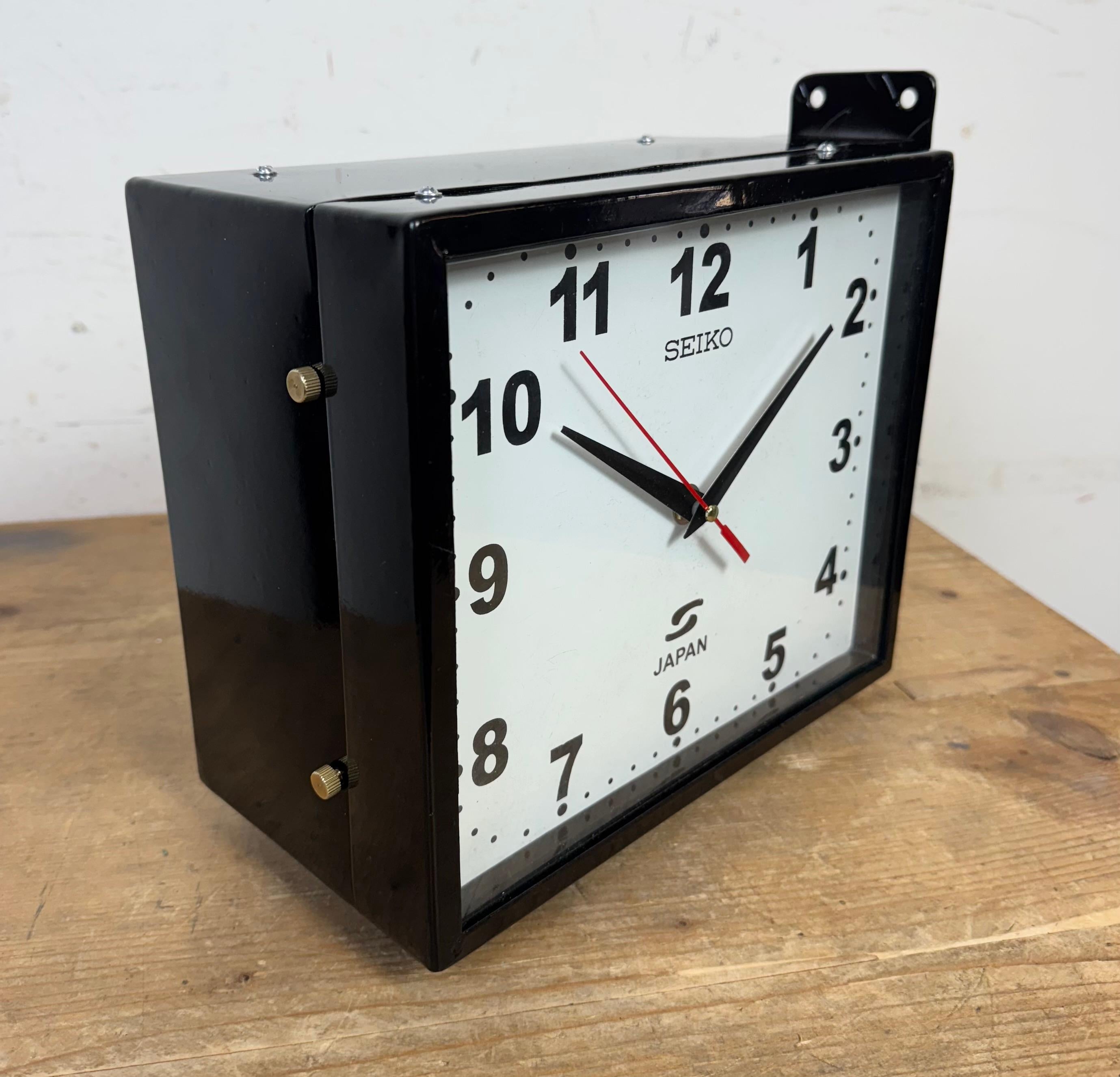Reloj de pared vintage Seiko Maritime negro de doble cara, años 1970 Japonés