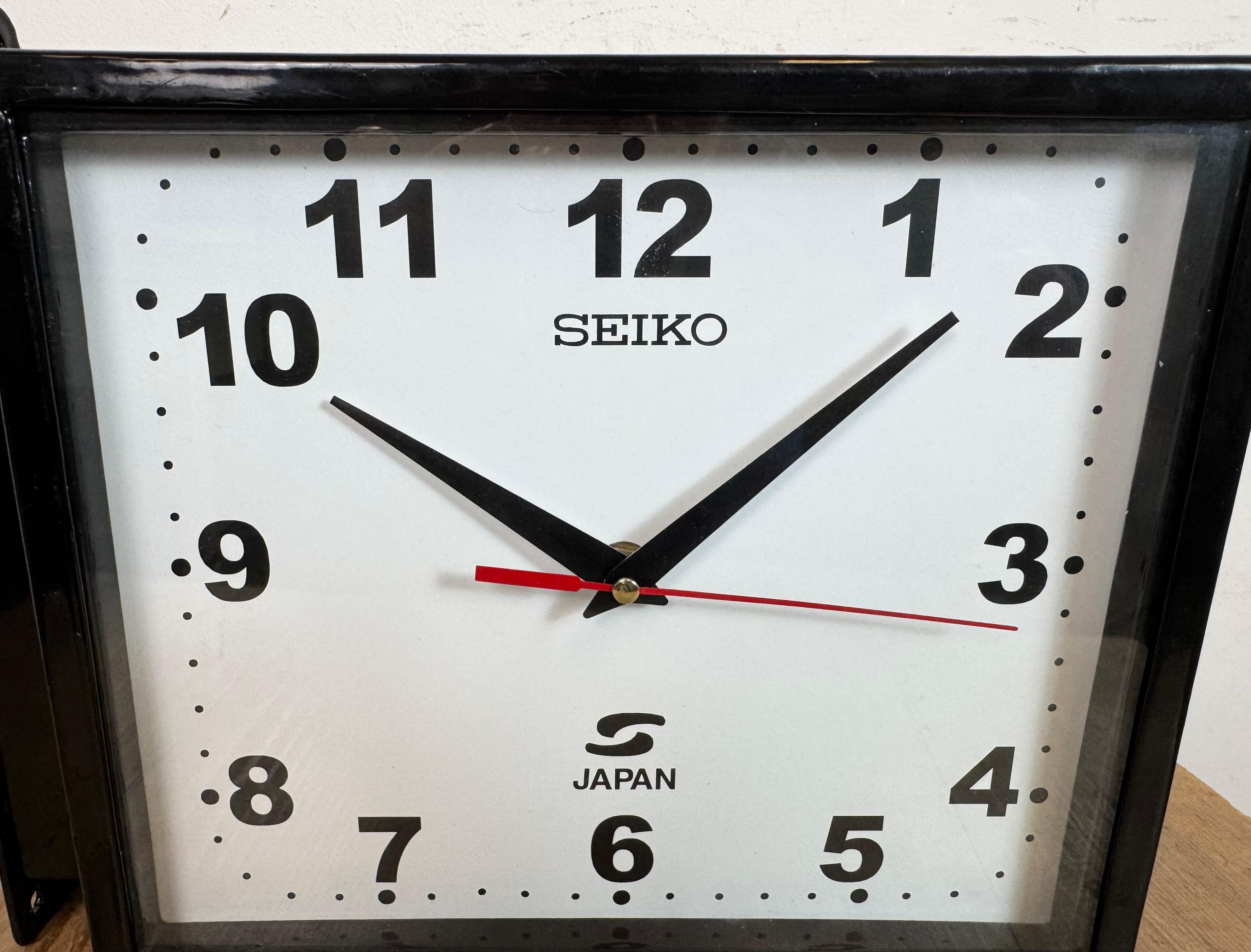 Japanese Vintage Black Seiko Maritime Double-Sided Wall Clock, 1970s For Sale