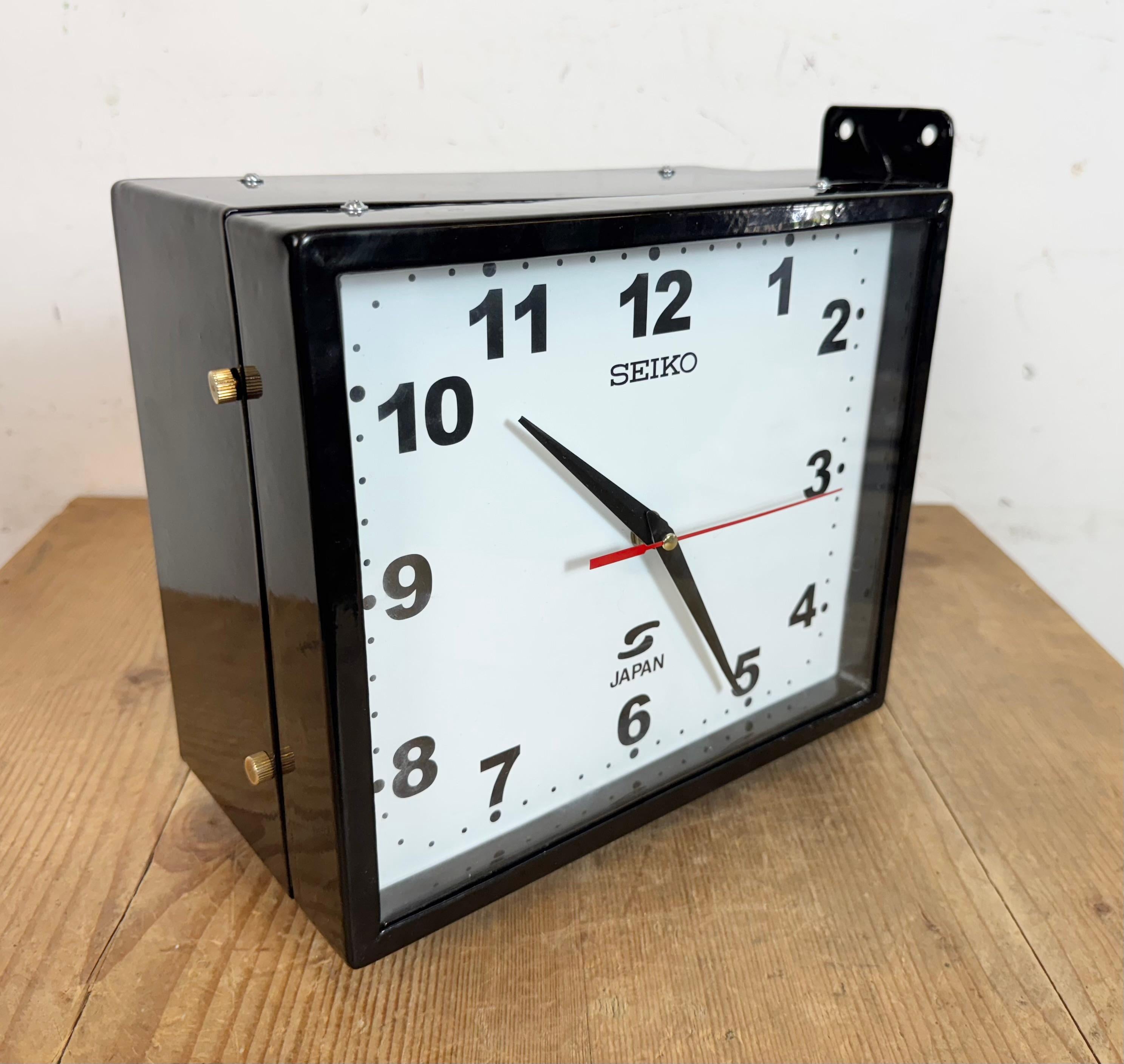Glass Vintage Black Seiko Maritime Double-Sided Wall Clock, 1970s For Sale