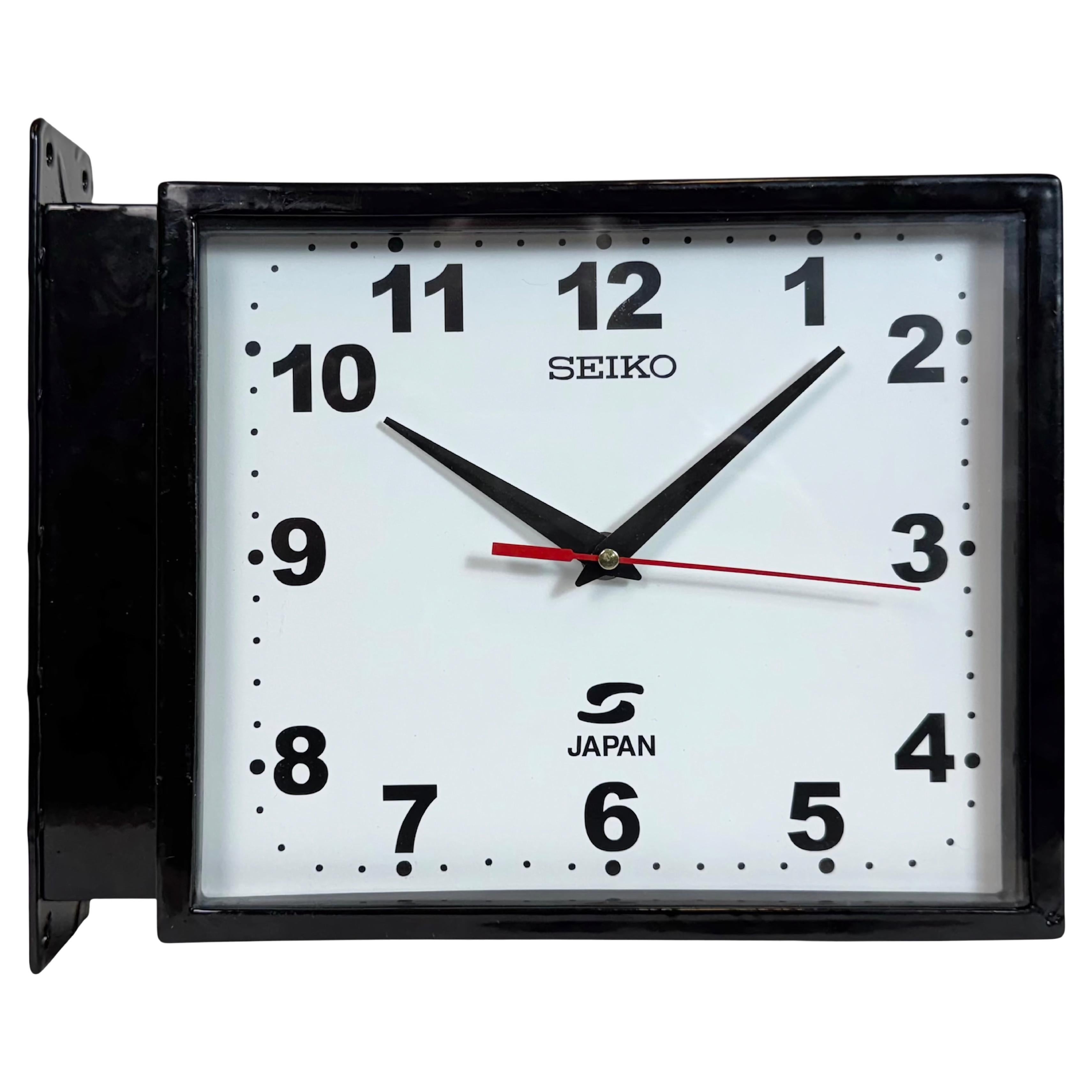Vintage Black Seiko Maritime Double-Sided Wall Clock, 1970s